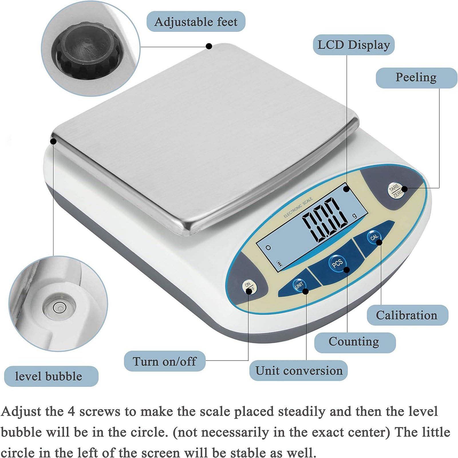 Waga laboratoryjna 5000g x 0,01g elektroniczna waga analityczna 0,01g, cyfrowa waga kuchenna, waga jubilerska, skala naukowa,2000g/0.01g