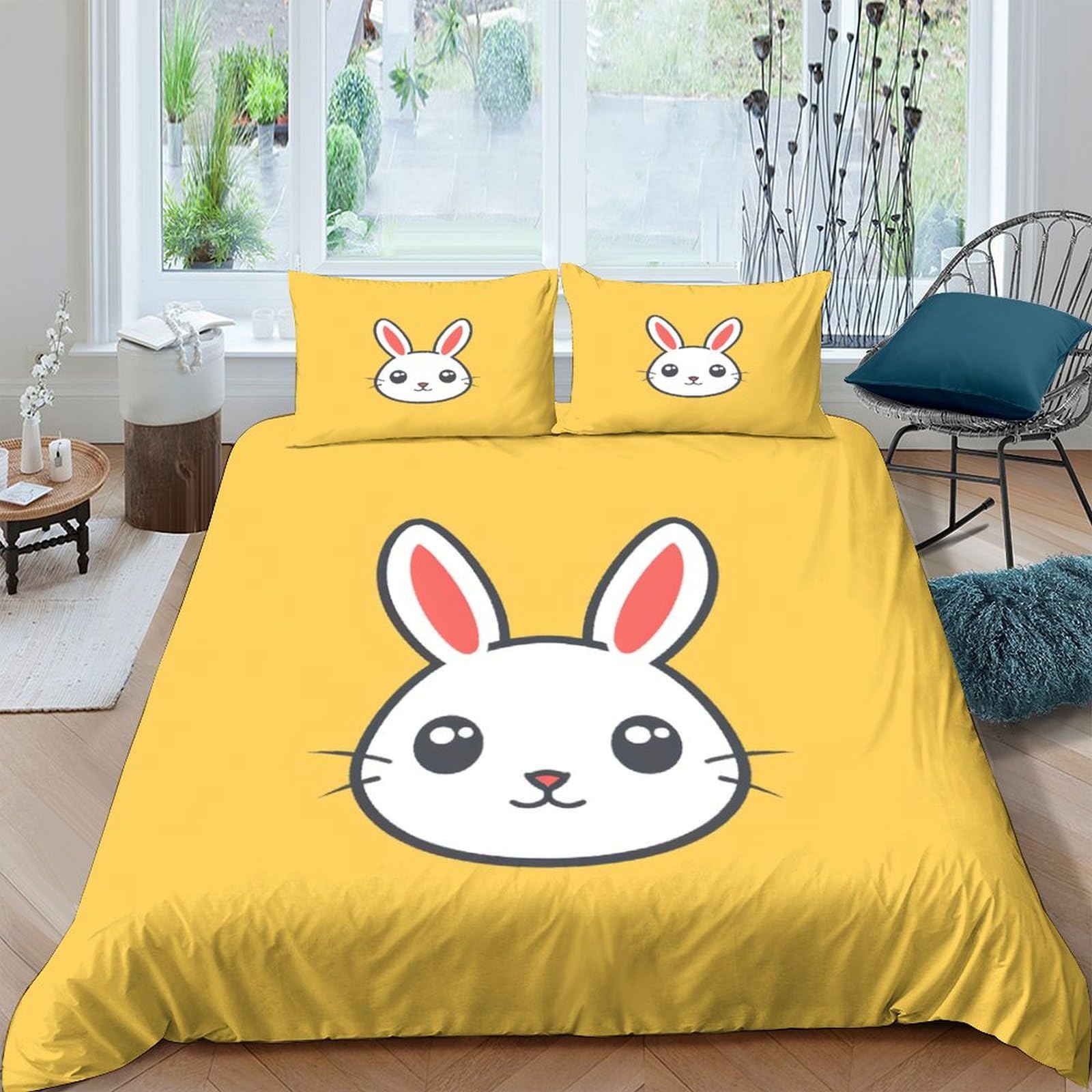 Stampato in 3D Coniglietto carino Copertina Stampata Microfibra Disegnata Set Di Biancheria Da Letto Cura Facile Con 2 Federe,Double（200x200cm）, Per Adolescenti E Adulti