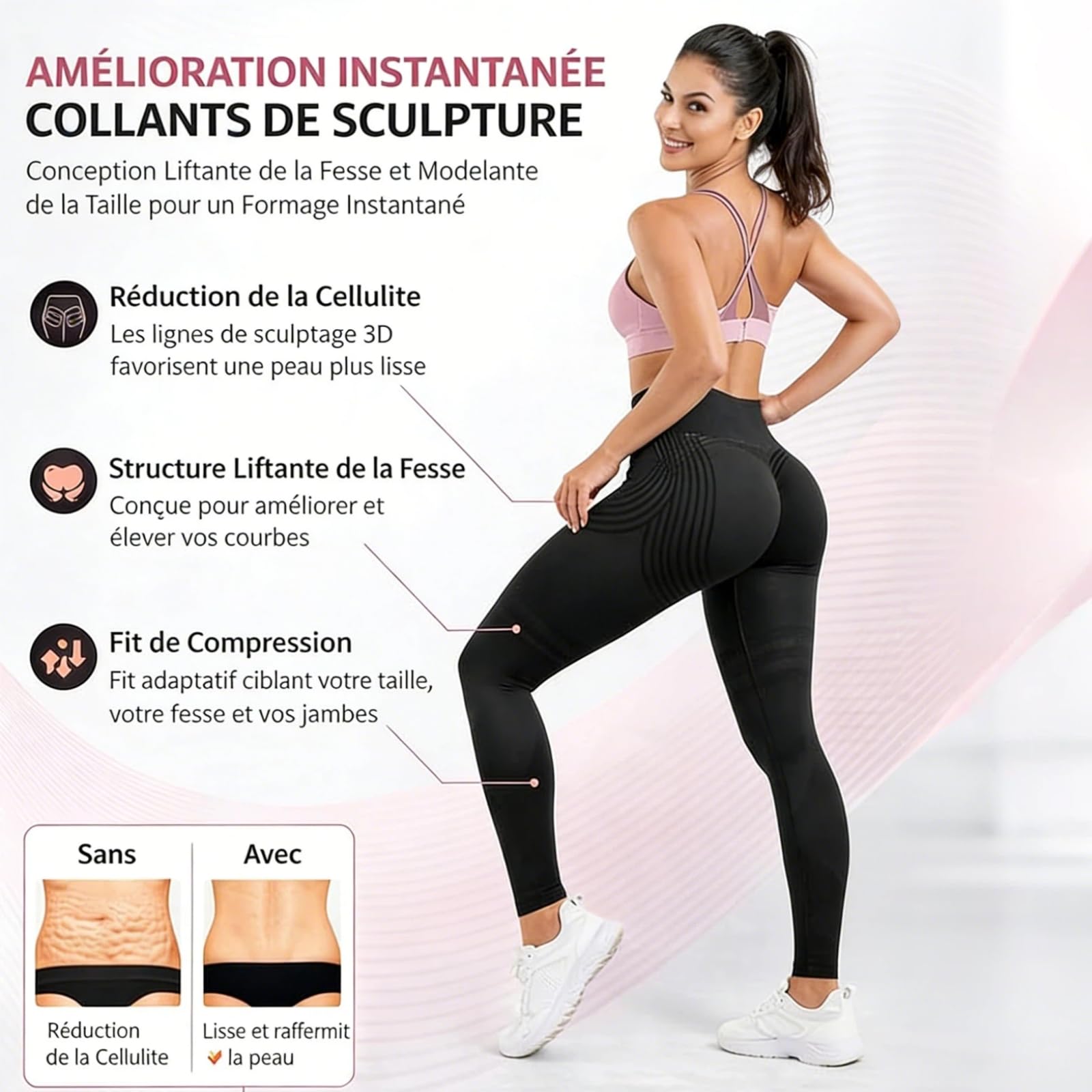 Luveon Women's 3D Anti-Cellulite Leggings Sewing Lipedema Compression Slimming Leggings Sport Women Scrunch High Waist Without Leggings Push Up Stretch Yoga Running Fitness Sculpting Pants - 3