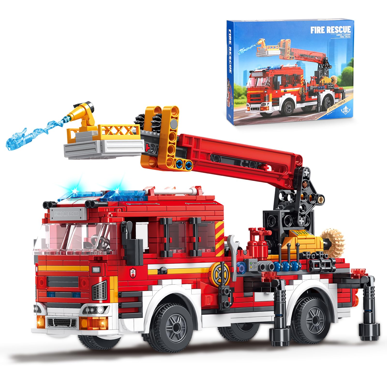 PNNP Fire Truck Building Block Set, 789 Pieces City Fire Engine with Extended Ladder, Rescue Truck Model Building Kit, Birthday Gift Idea for 14+ Year Old and Adult