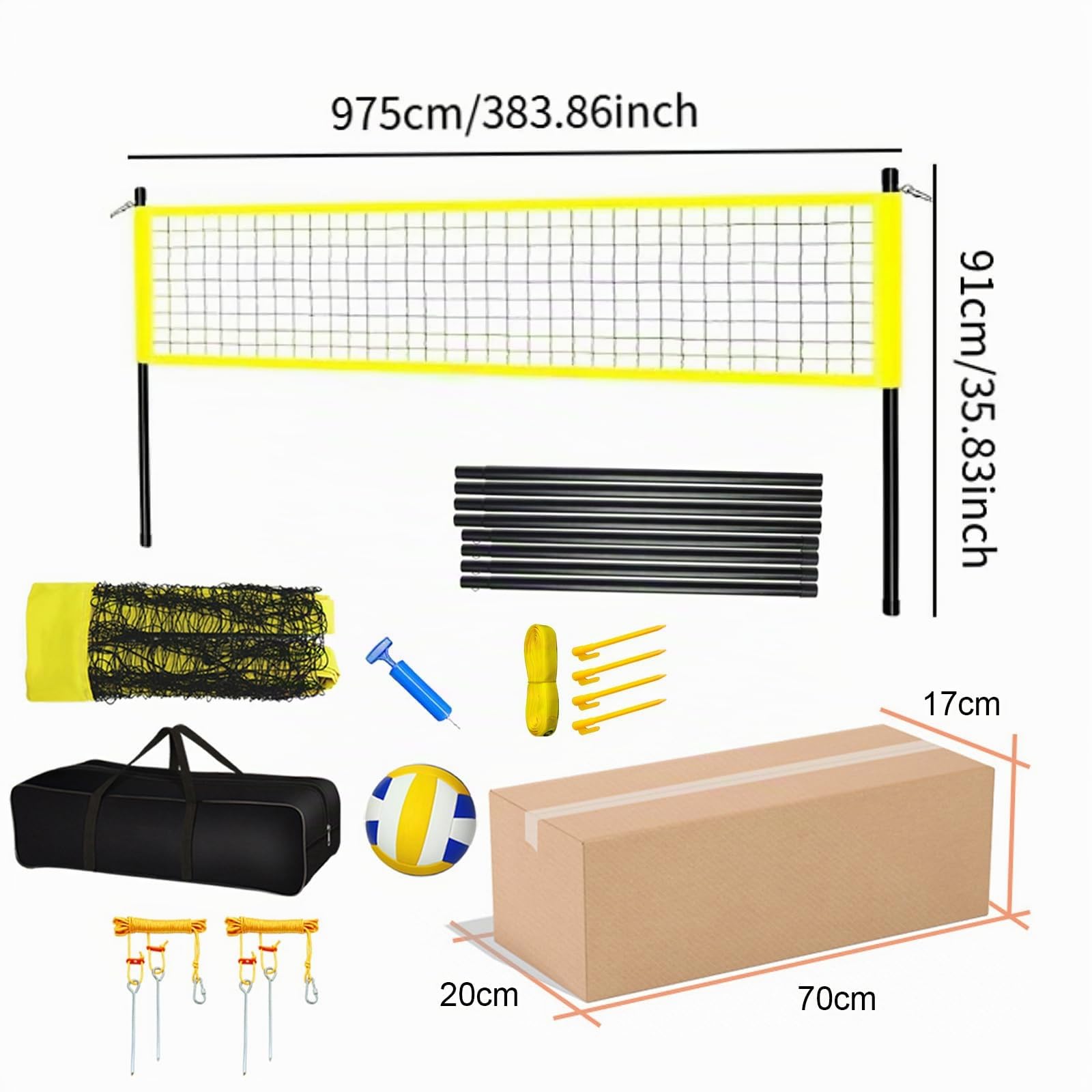 Volleyballnetz Set,Volleyballnetz Set Mit Stangen Professionell 9,5m* 1m Höhenverstellbar,Tragbarer Beachvolleyball-Netz Outdoor,Handpume, Grenzlinie,Für Garten Strand Rasen