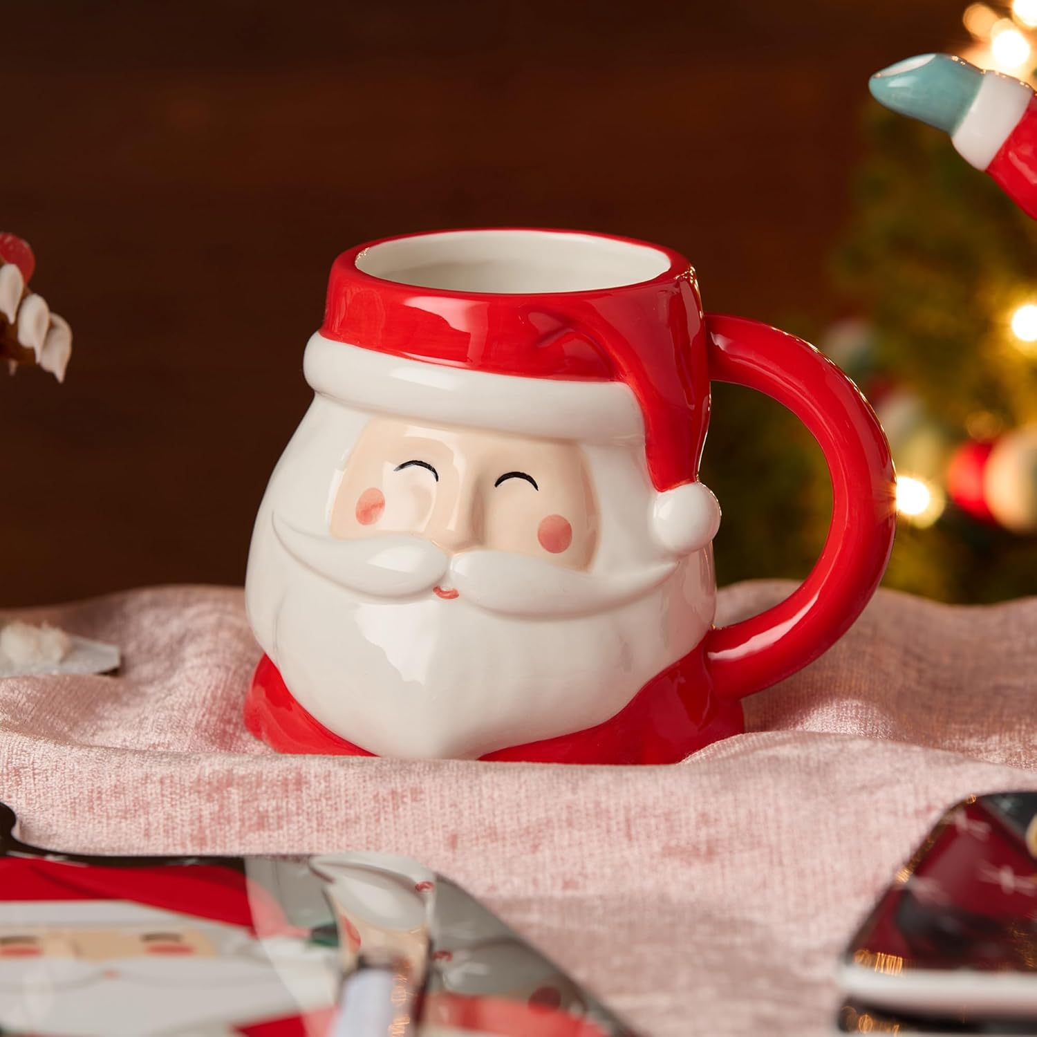 Christmas Whimsy Santa 3D Sculpted Mugs Set of 4 – Festive 17 oz Holiday Drinkware Featuring Santa Faces – Cocoa, Coffee or Tea – Perfect for Entertaining or Gifting - Image 3