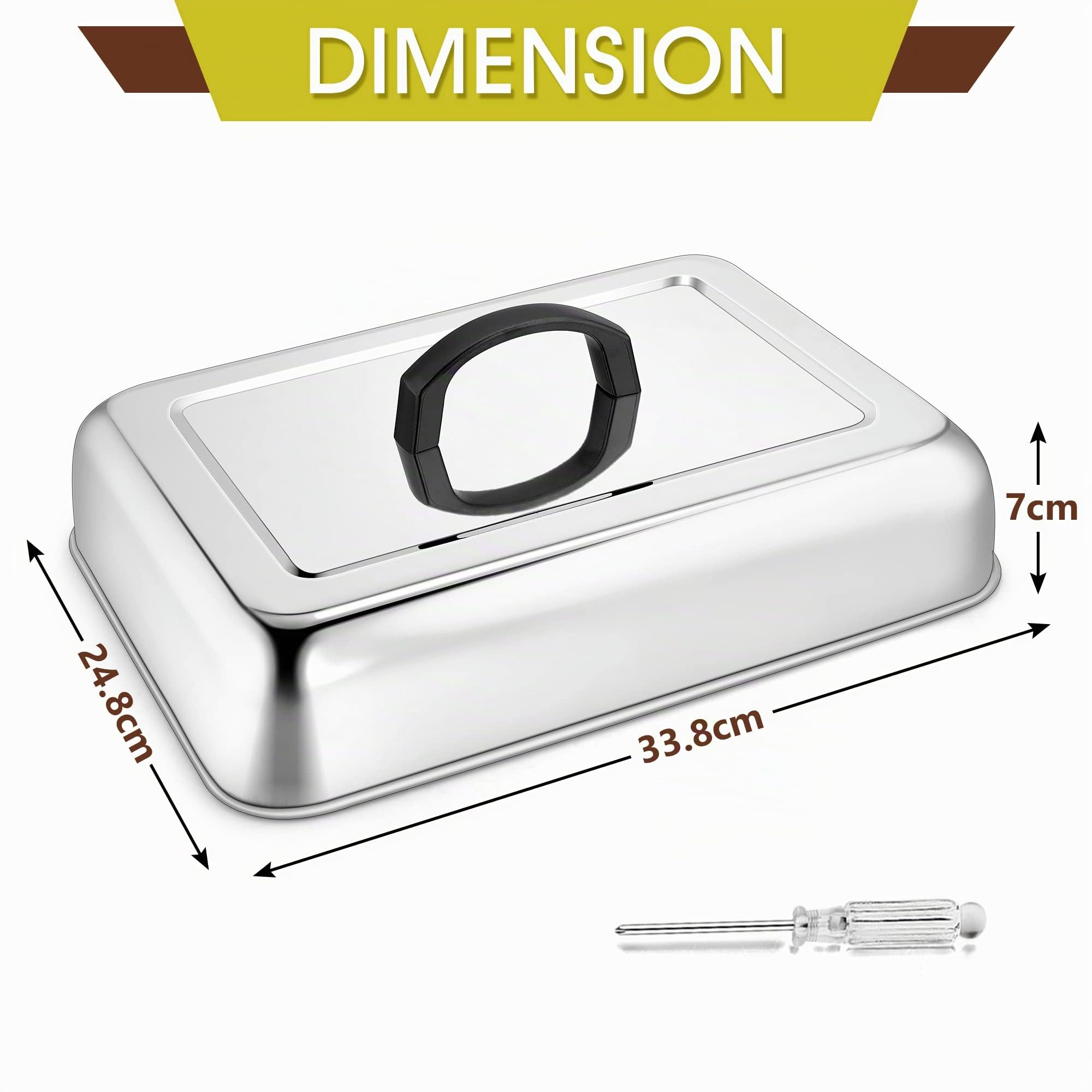 Herogo Lot de 2 bombes de cuisson rectangulaires en acier inoxydable avec poignée résistante à la chaleur, idéales pour barbecue, grill à dessus plat, passe au lave-vaisselle, Argenté.