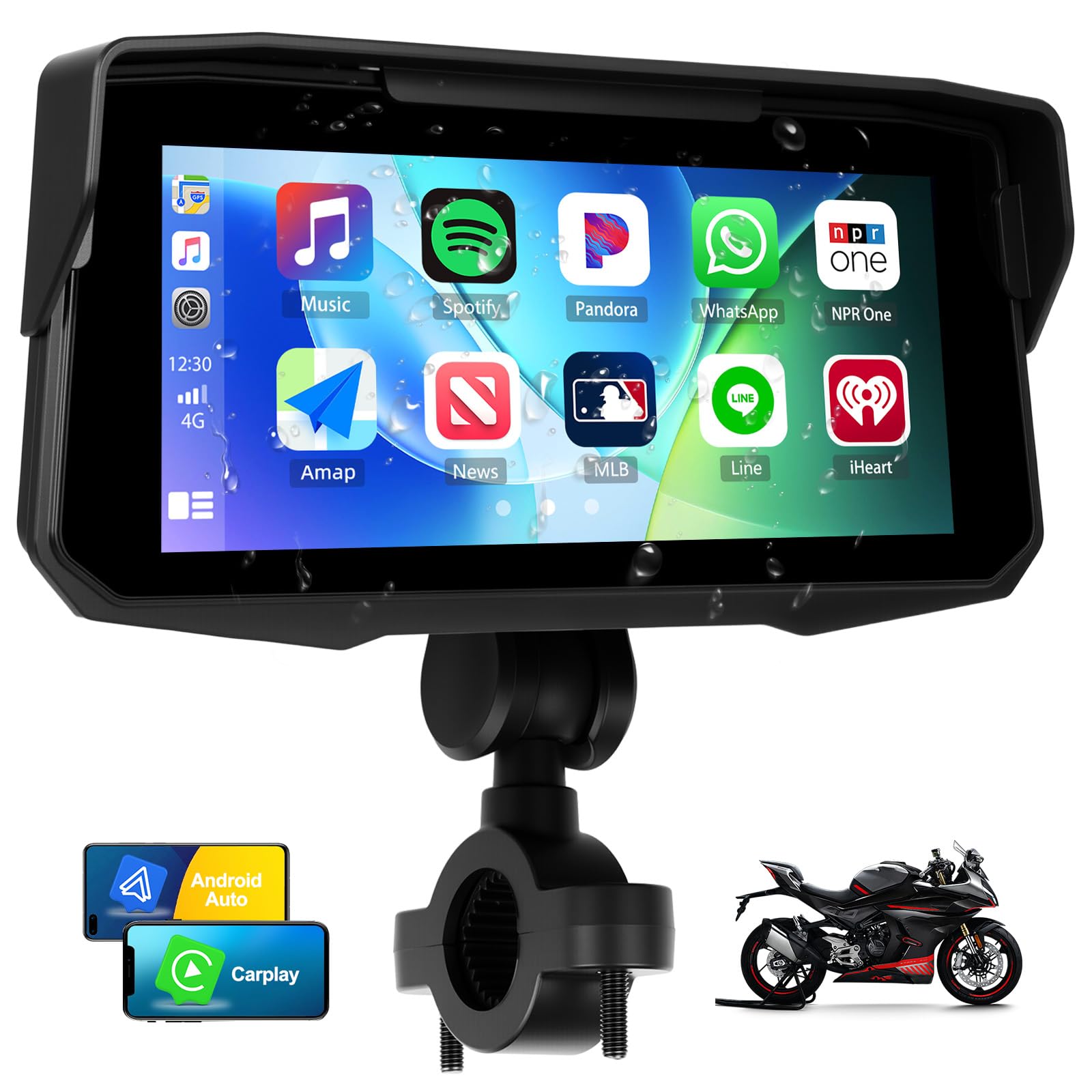 SIXWIN 6.86’’ Motorcycle GPS Navigation System with Wireless CarPlay & Android Auto, IP68 Waterproof Touchscreen, Bluetooth, Tire Pressure Monitoring, Screen Mirroring for Motorbike-image-27