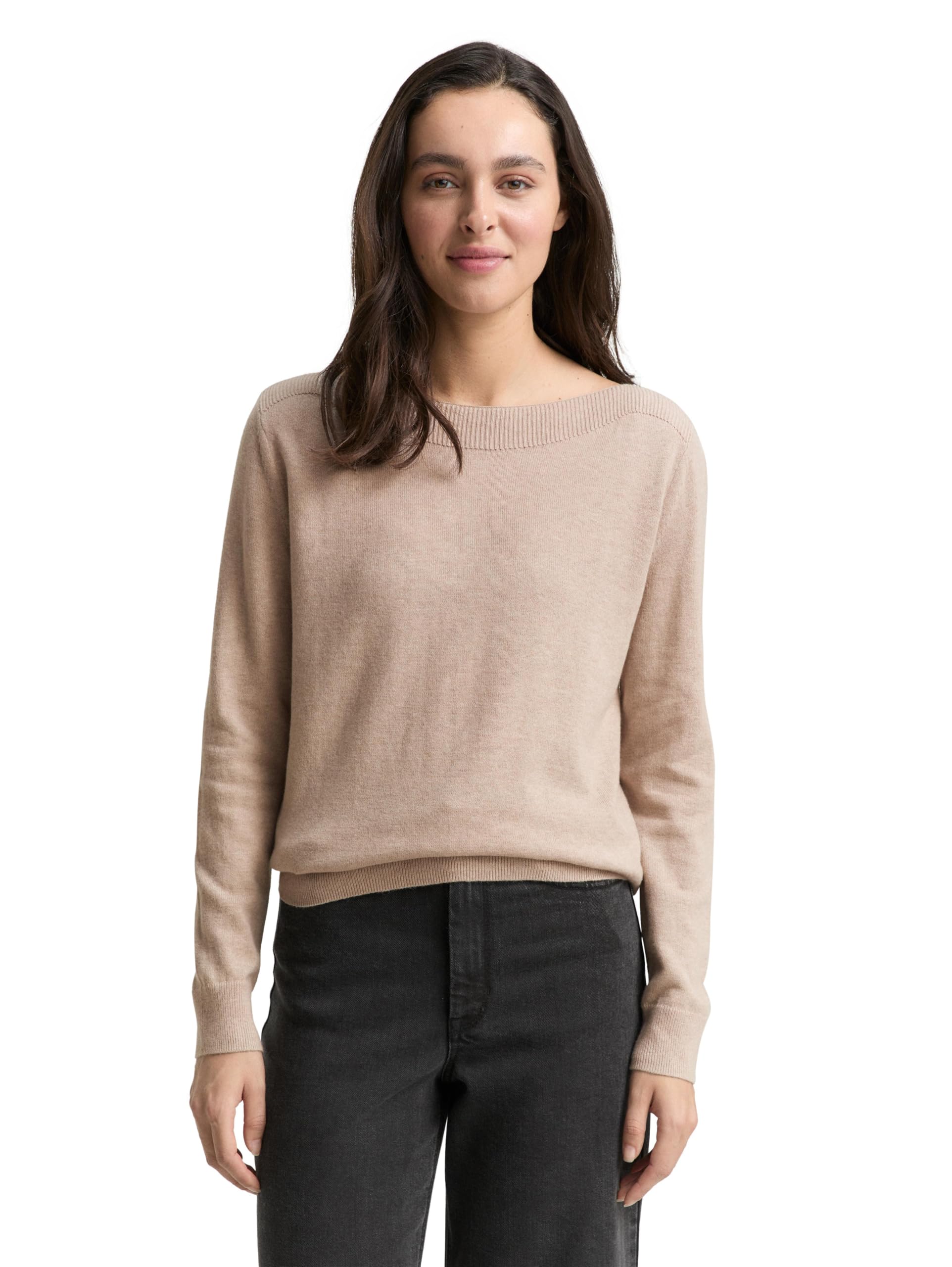 TOM TAILOR Damen Strickpullover mit U-Boot-Ausschnitt