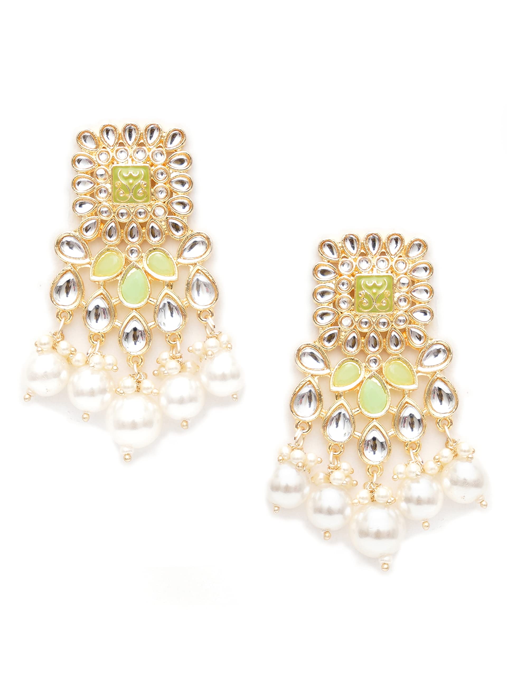 Karatcart Gold Plated Light Green and Pearl Studded Kundan Dangler Earrings for Women (B0BFR5TK8K) Amazon Price History, Amazon Price Tracker