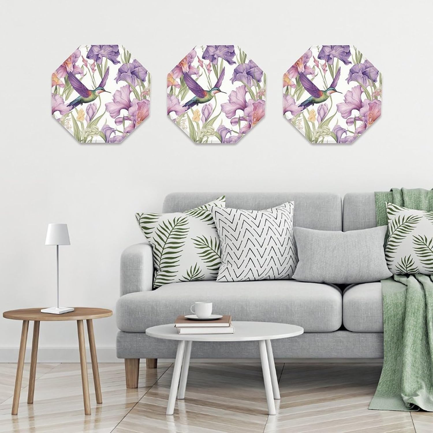 Ctagon Metal Sign for Home, Modern Display Plate for Kitchen, Hummingbirds Irises Flowers Plates Accent Hanging Wall Decorations 3PCS for Living Room, Bedroom, Hallway, Hotel