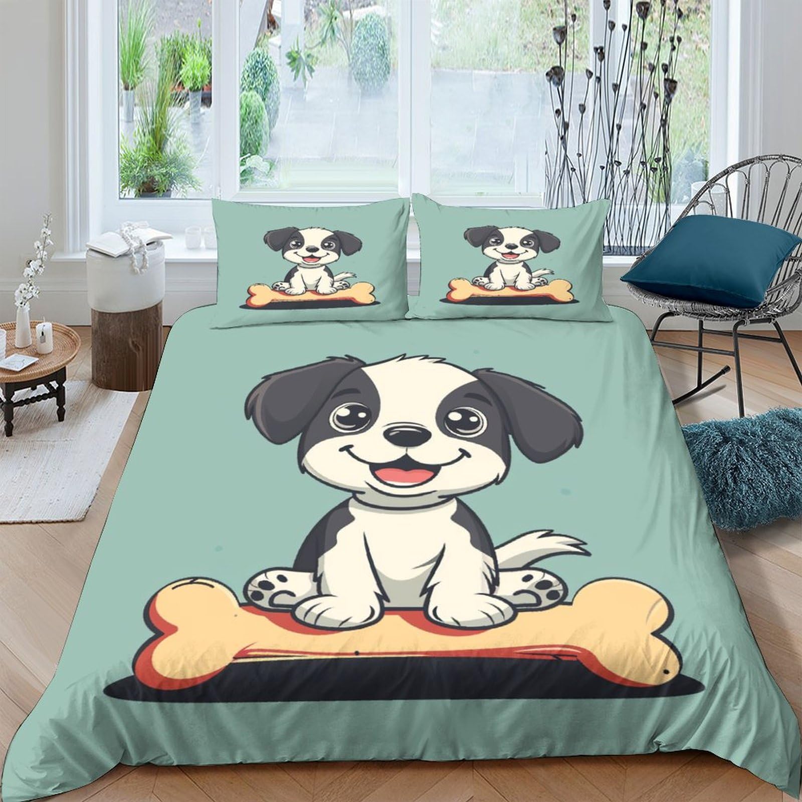 Parure de lit chien 3D double en microfibre avec housse de couette 200x200 et taies