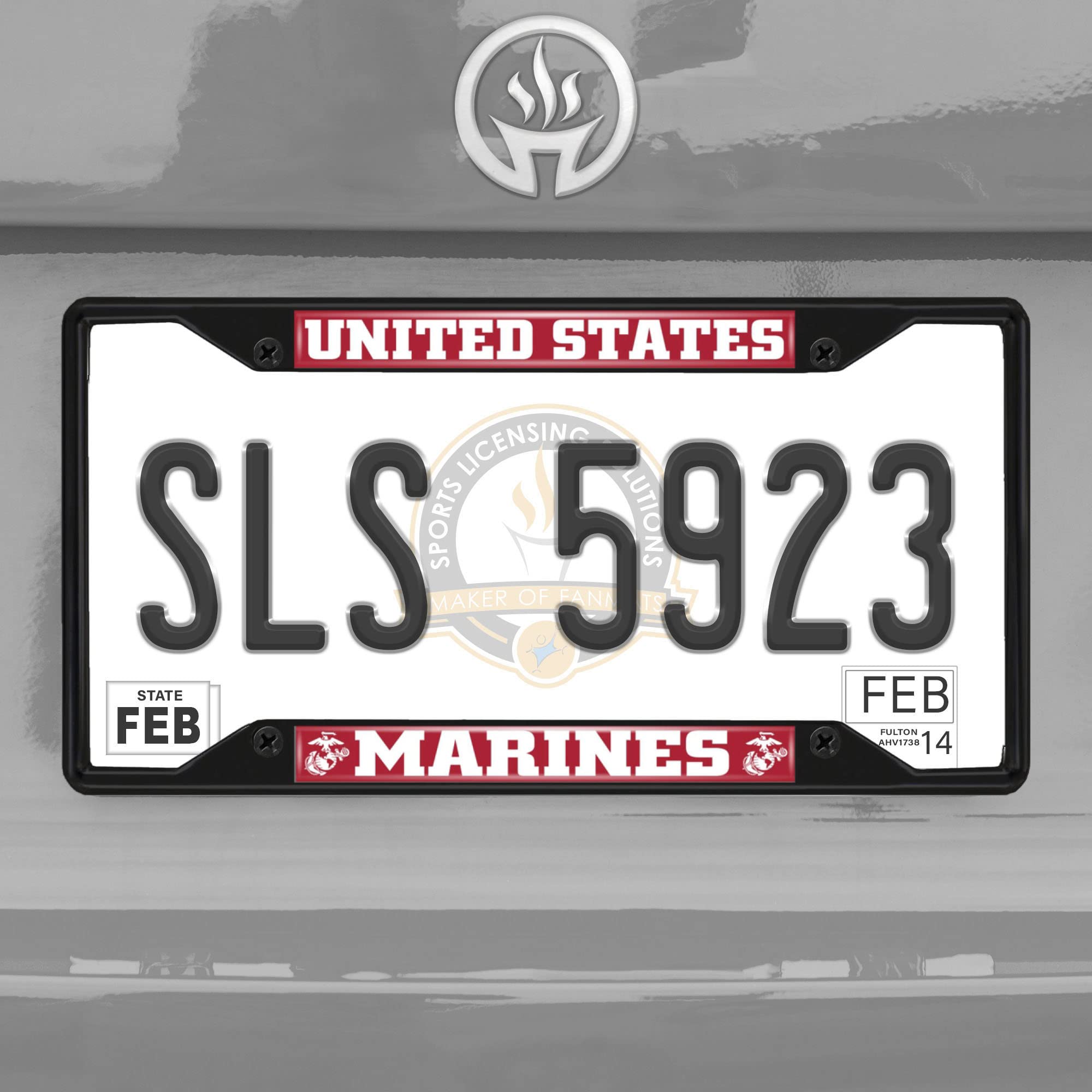Fan Mats 31295: Marines de los Estados Unidos Marco de matrícula de metal acabado negro