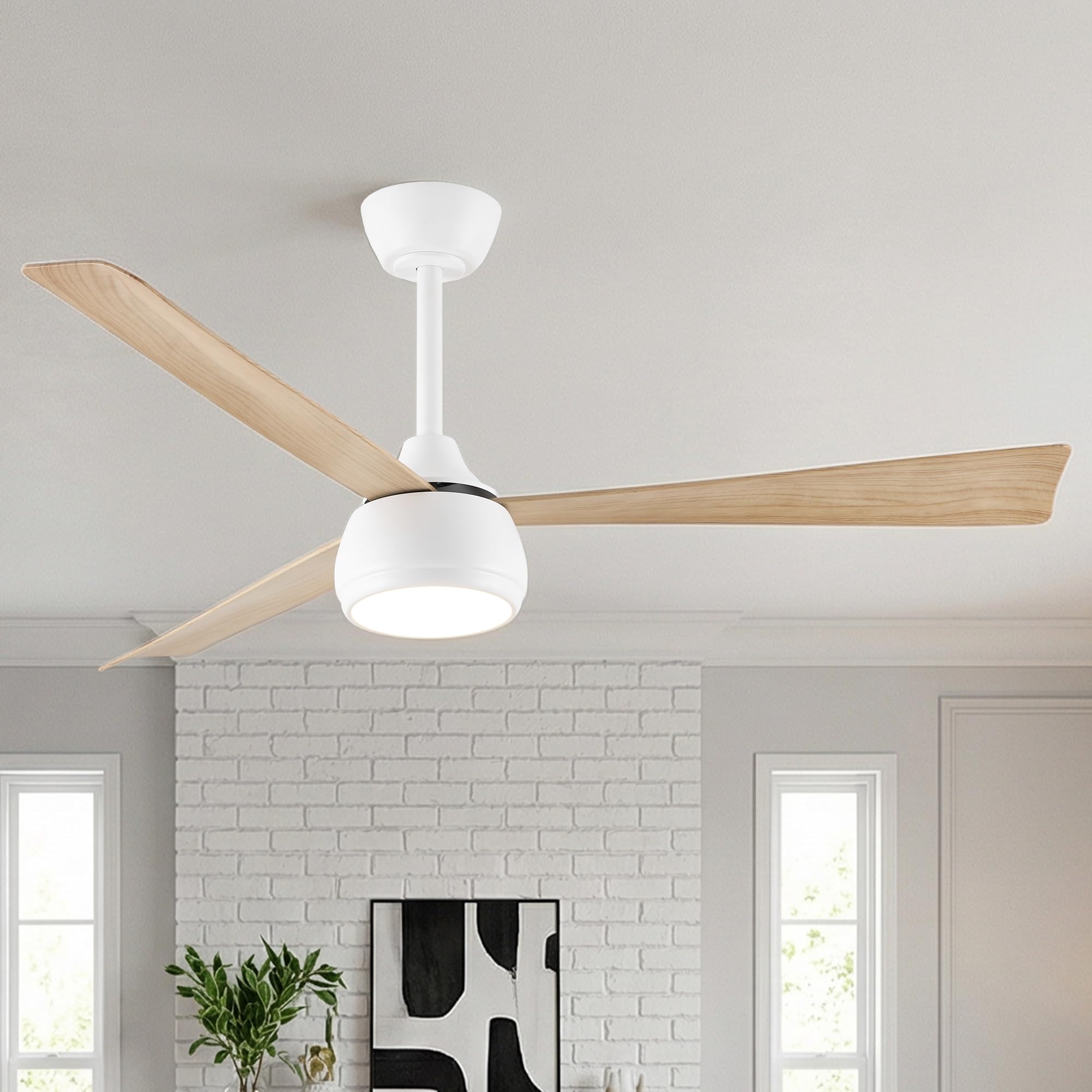 Parrot Uncle 132cm Ceiling Fan with Light Reversible, 3 ABS Blades, 3 Colour Temperatures, 6 Speeds, Timer, Remote Control, Quiet Dimming for Bedrooms and Living Rooms, Wood Grain