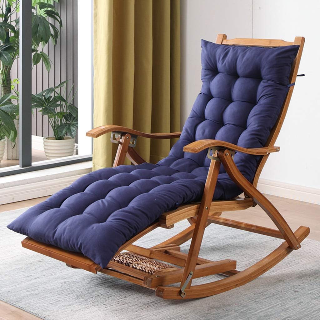 Camp Rocking Chair Foldable Wooden 5-Gear Adjustable Recliner Chair Bamboo Patio Reclining Zero Gravity Chair with Padded, Max. Support 550lbs，Purple
