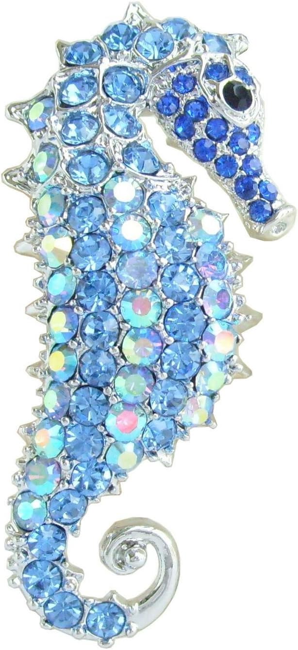 Sindary 2.16" Black-tone Gray Rhinestone Crystal Seahorse Brooch Pin - Can Also Be A Pendant