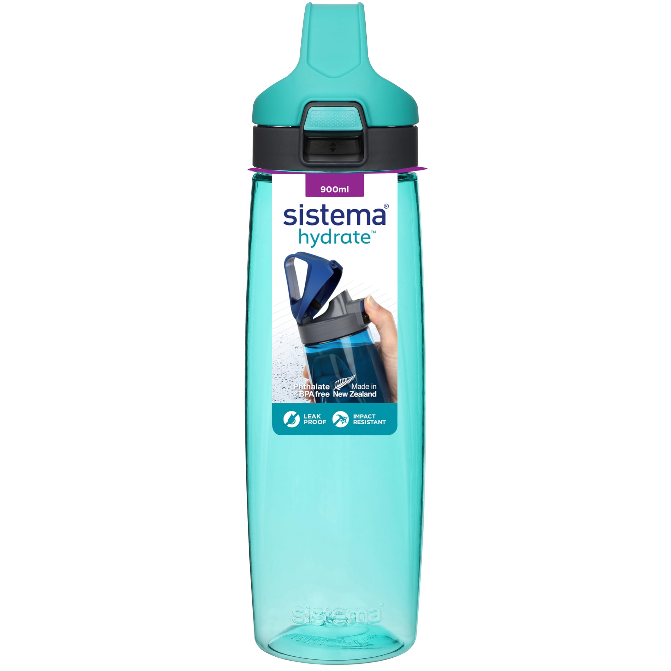 Sistema Tritan Adventum Water Bottle | 900 ml Leak-Proof Water Bottle with Push-Button Lid | BPA Free | Assorted Colours