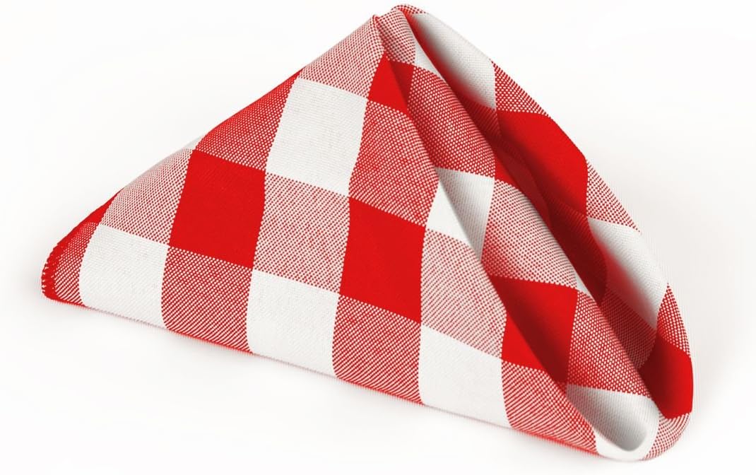 Servilletas de Poliéster 15in Paquete de 12 Rojo y Blanco Cuadro