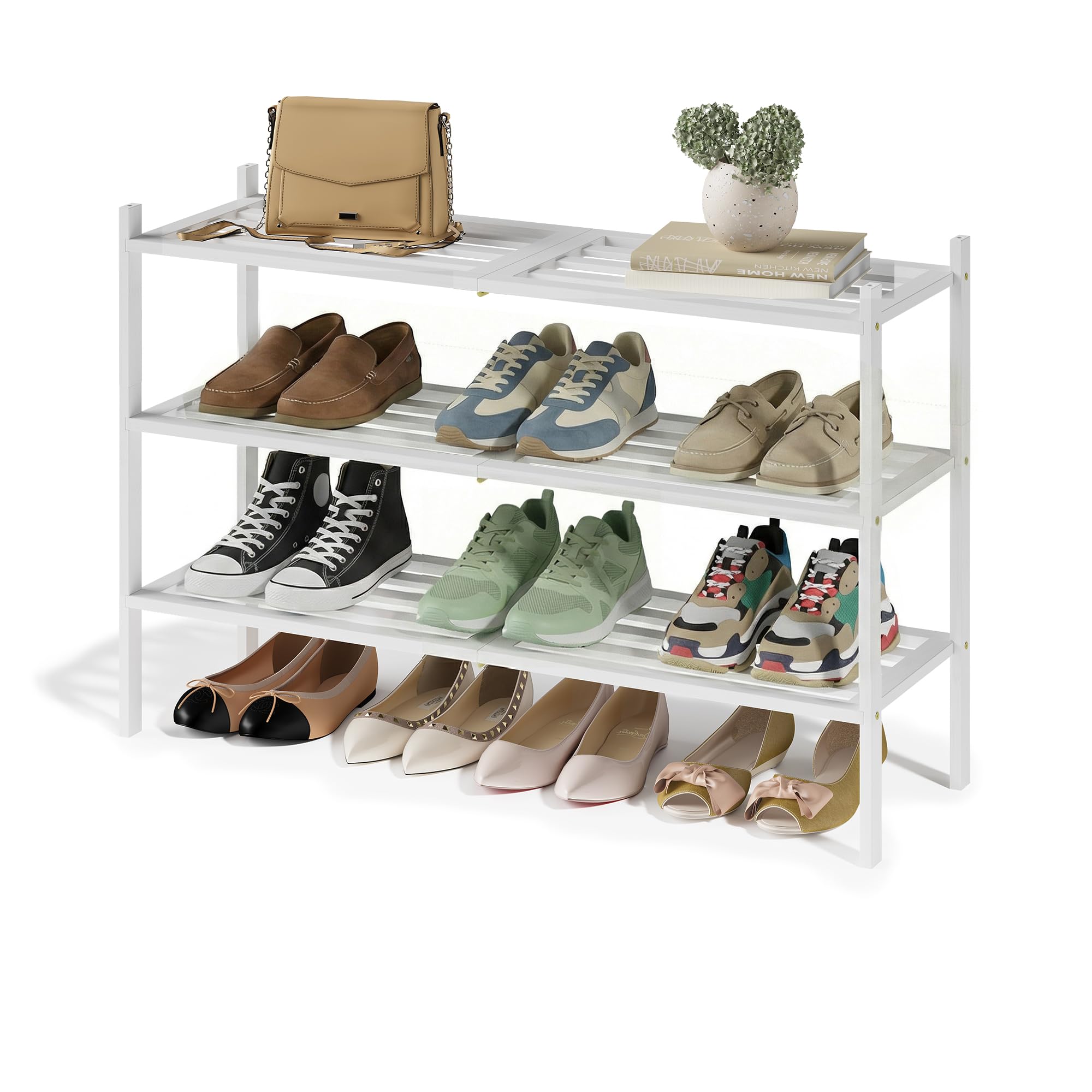 SONGMICS Zapatero de Bambú, 3 Niveles, Apilable, Estrecho, Estantería para Entrada, Salón, Dormitorio, Garaje, para 12-16 Pares de Zapatos, 25 x 70 x 51,5 cm, Natural LBS053YL01 — view 8