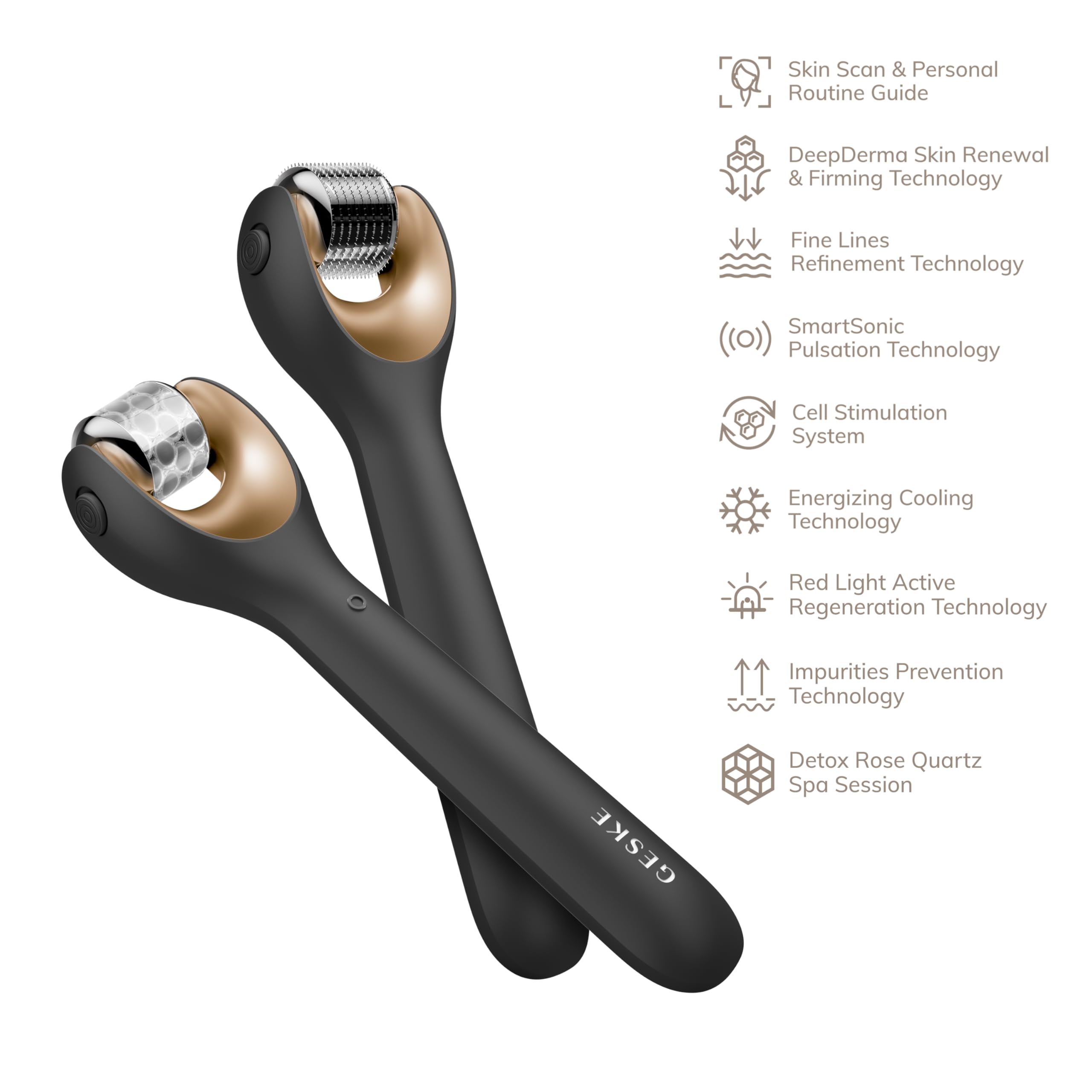 GESKE | Roller viso microaghi SmartAppGuided™ | 9 in 1 | Con quarzo rosa | Microaghi | Dispositivo microneedling professionale | Roller con microaghi | Roller viso | Roller per microneedling