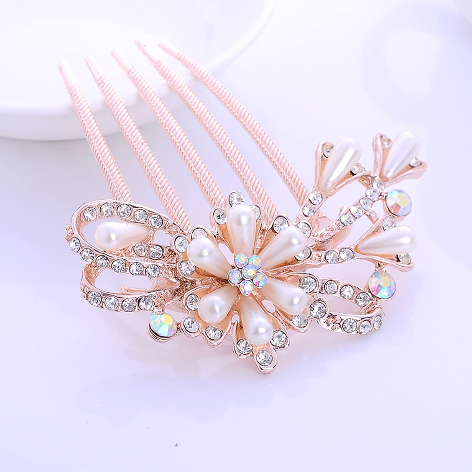HUANGY Pack of 4 Bridal Wedding Hair Combs, Flower Wedding Hair Combs, Rhinestone Bridal Hair Combs, for Wedding Bridesmaid - Image 4