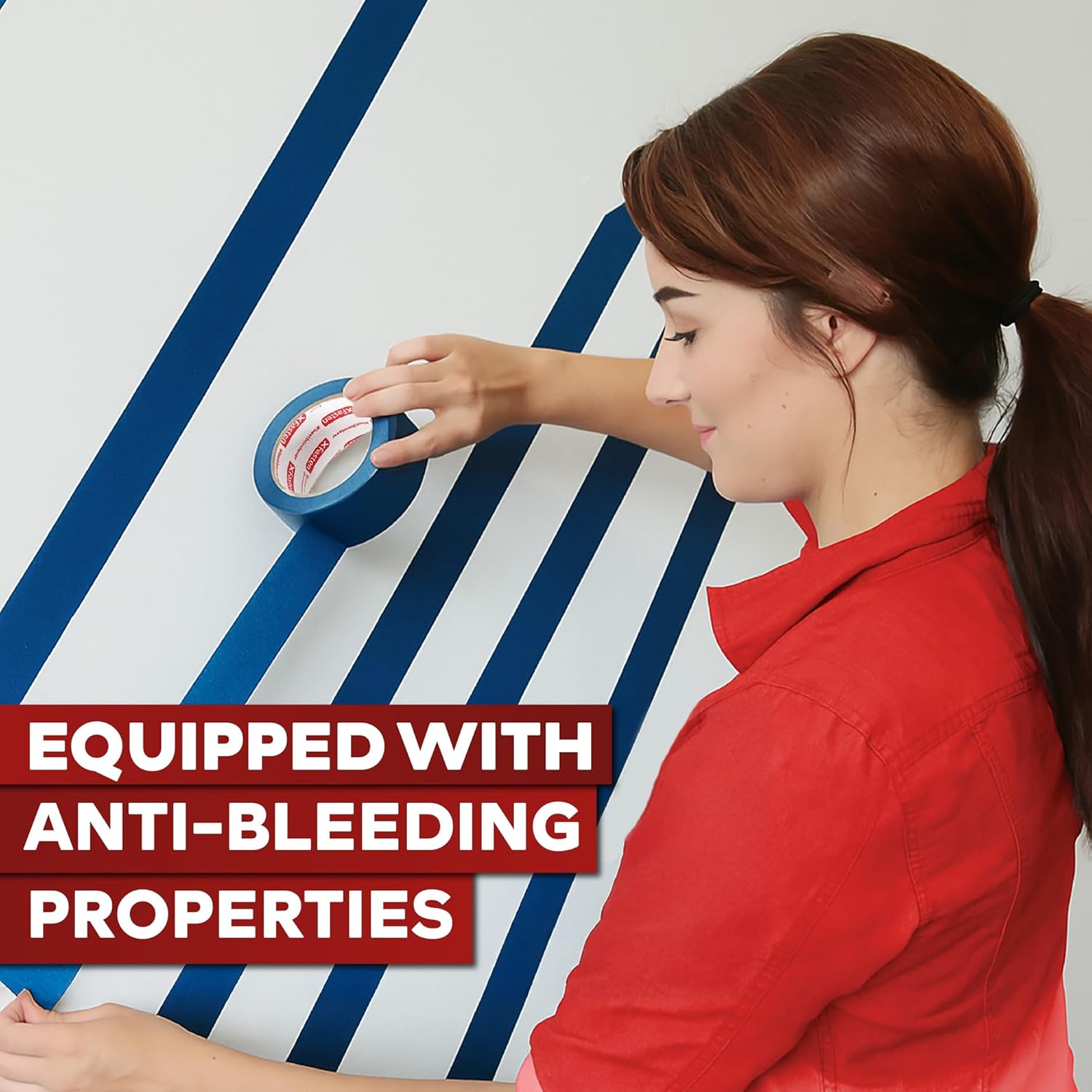 XFasten Blue Painter's Tape, 2 Inch x 60 Yards (24-Pack) Blue Painters Masking Tape Bulk - Sharp Edge Line Technology, Produces Sharp Lines | Residue-Free and Artisan Grade Wall Trim Tape