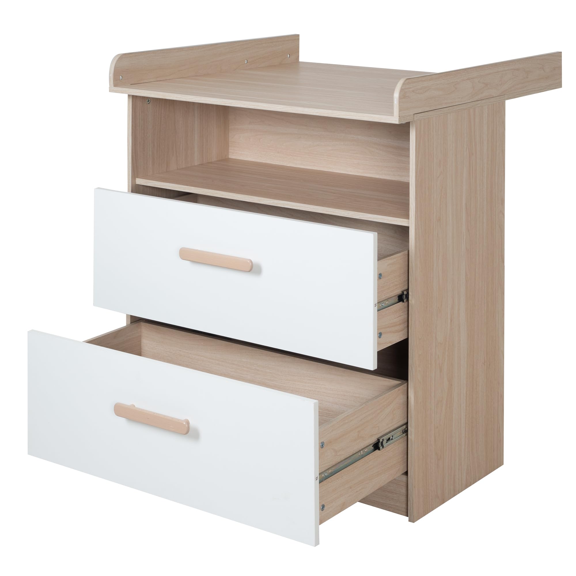 roba Babymöbel Cabane 2 pièces – Lit bébé & lit d'appoint 60 x 120 cm + commode à langer avec embout amovible – Chambre d'enfant en blanc/décor chêne