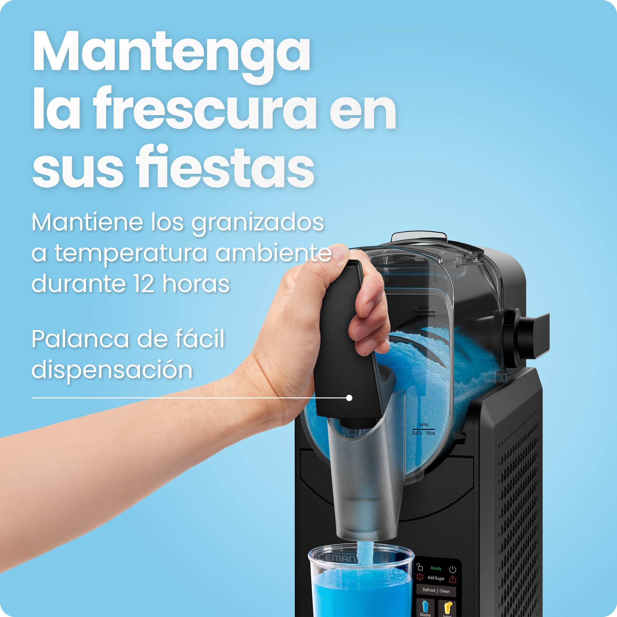 Iceman Máquina de Granizados, 1,9 L para Bebidas Congeladas, Sin Hielo ni Batidora, Ideal para Margaritas, Frappés y Batidos. Granizadora de 5 Programas Táctiles, Palanca de Servicio Fácil — Negro