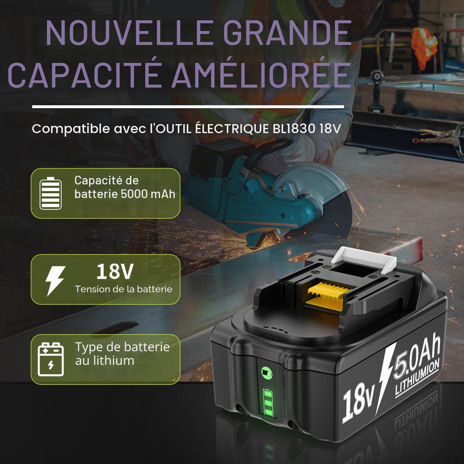 2X 18V 5,0Ah/5000mAh Batteries de Remplacement pour Ma-Kita 18V BL1850B BL1830 BL1850 BL1860 BL1830B BL1860B BL1840 BL1820 BL1845 BL1835 BL1815 LXT-400