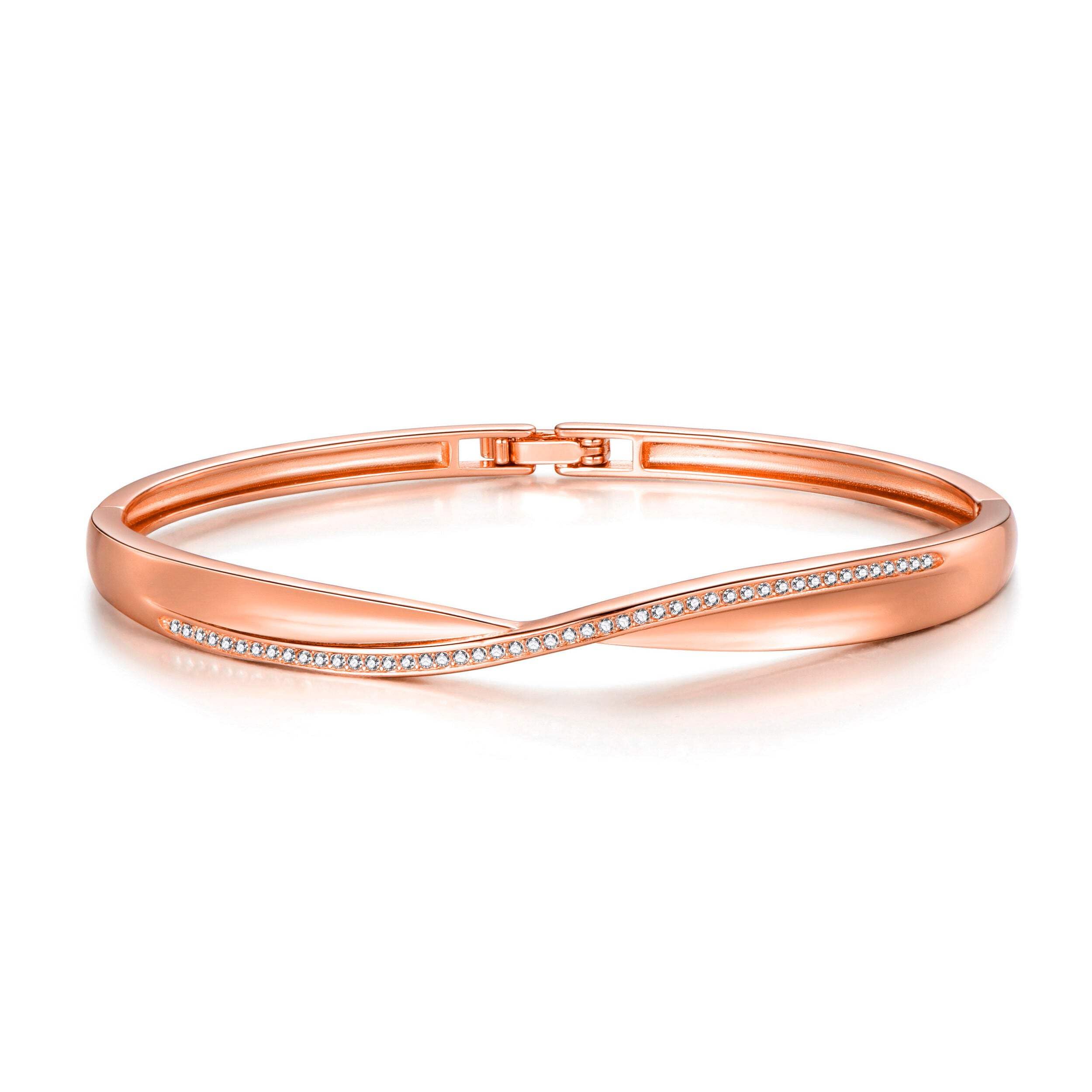 Philip Jones Bracelet jonc plaqué Or Rose créé avec des Cristaux Zircondia®