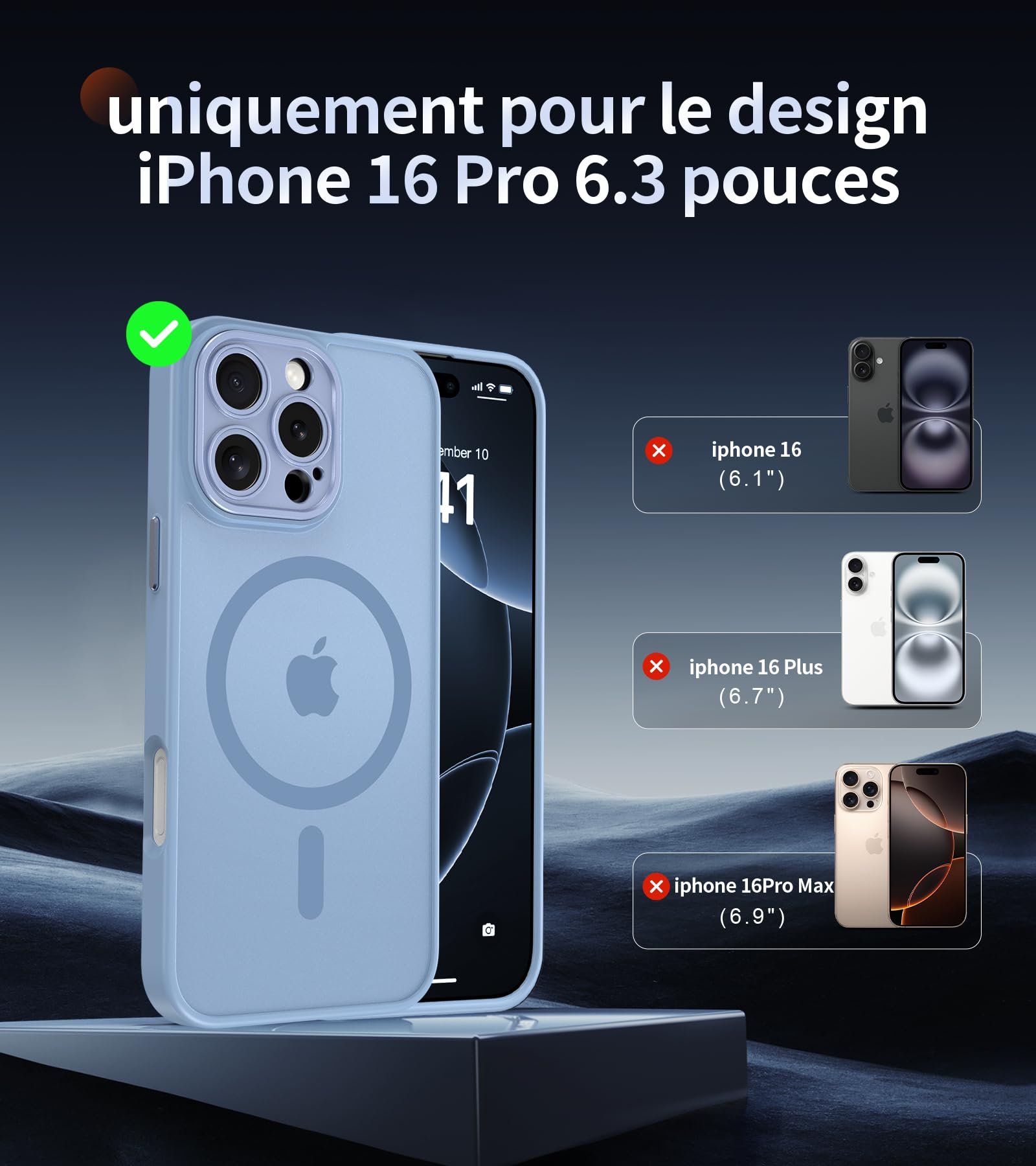 FLLAO Cover Magnetica per iPhone 16 Pro Custodia e 2 Pellicole in Vetro Temperato, Cover iPhone 16 Pro Magsafe, Custodia Traslucida Opaca Posteriore Sottile Antiurto Protettiva Case, Blu