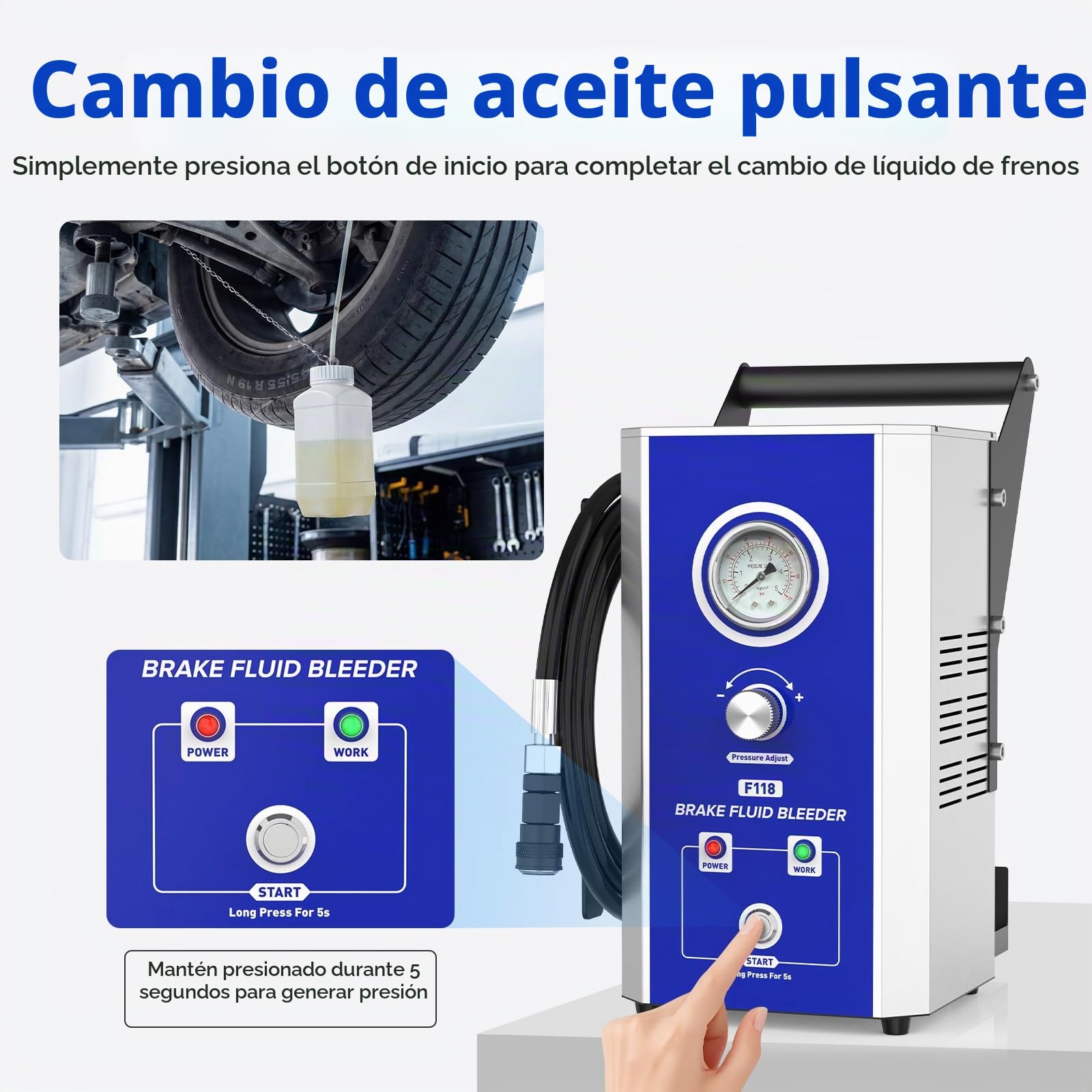 Kit Eléctrico de Purga de Frenos - PARAOUTIL110V/220V Kit de Purga de líquido de Frenos 0~3 Bar con 17 Adaptador Purgador Frenos Dispositivo de Purga de Frenos de vehículo on Modos Lento y rápido