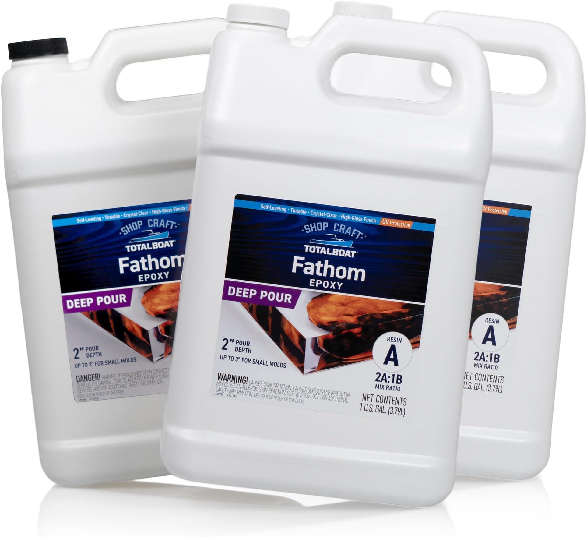 Fathom Deep Pour Epoxy Resin 3 Gallon Kit - 2-3" Depth Crystal-Clear Low Viscosity UV-Resistant Formula for Bubble-Free Casting, River Tables, Flower Preservation, DIY Crafts & Wood 2-Parts