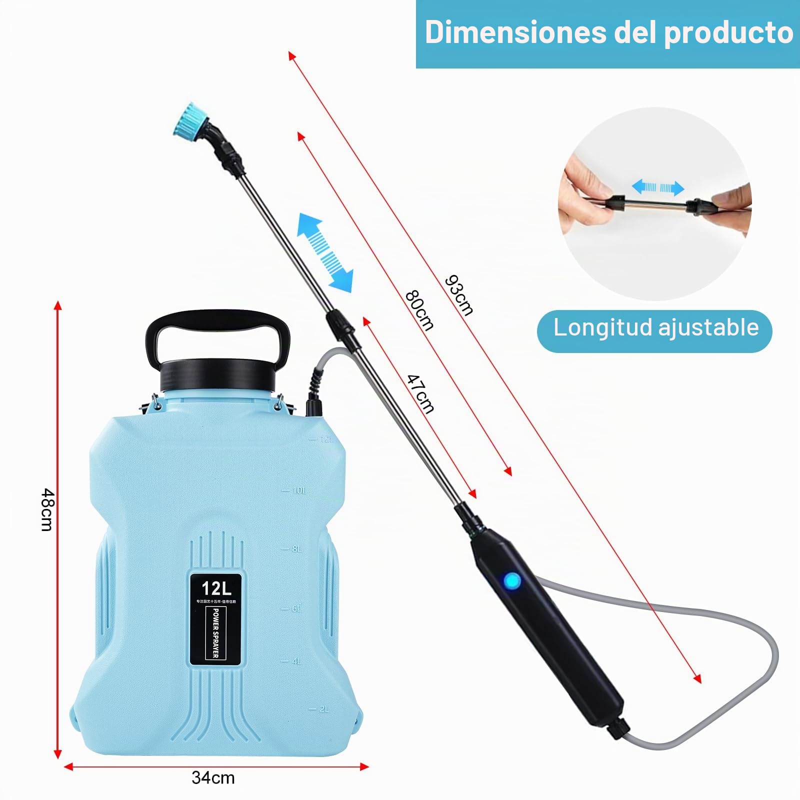 Nikou Pulverizador Electrico de Mochila 12L, Sulfatadora Bateria Pulverizadors Plantas Recargable con 5 Boquillas, Varilla Retráctil, USB, Pulverizador a Presión para Jardín Huerto Riego