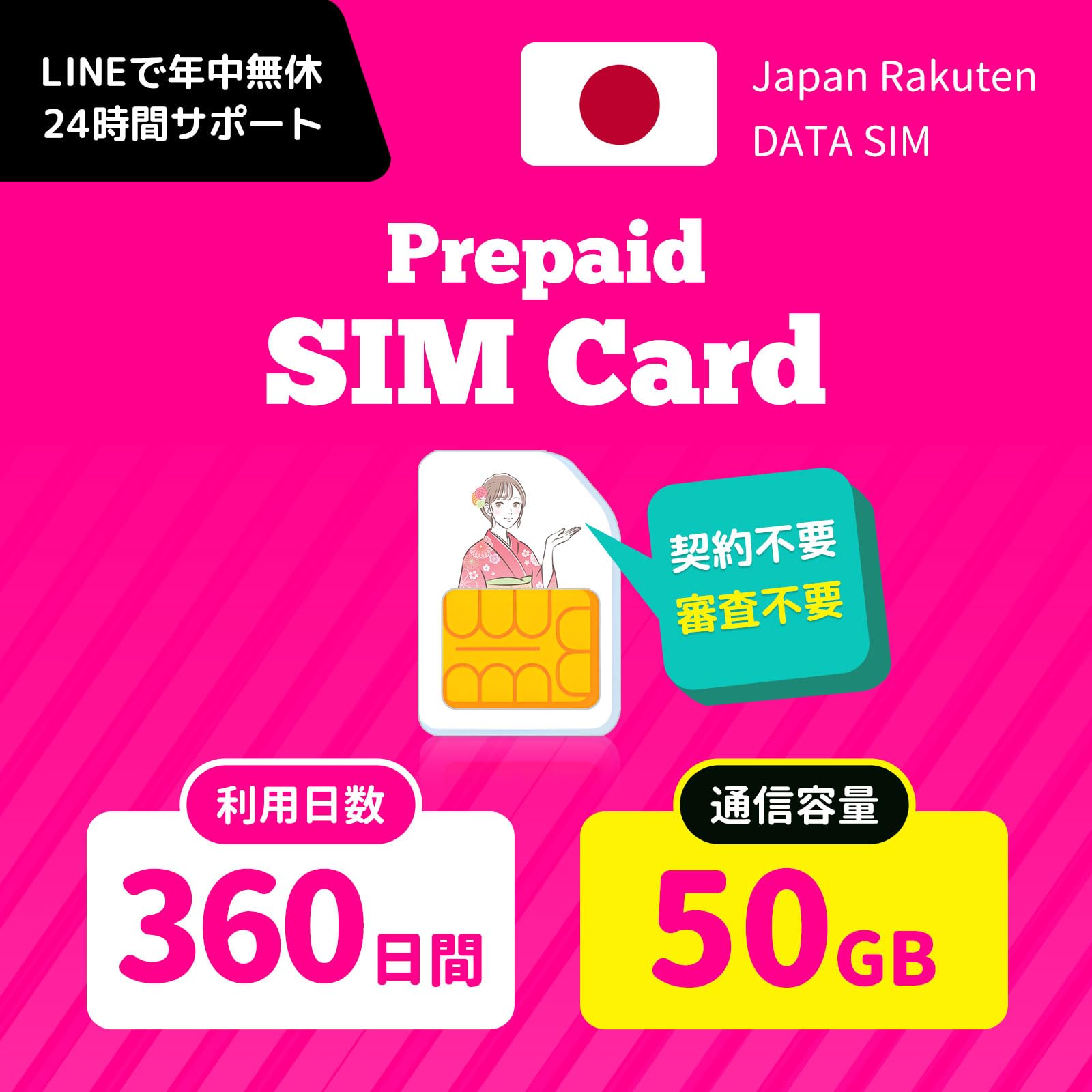 【 日本 SIMカード 】360日間 50GB データ専用 Rakuten キャリア 契約不要 日本国内用 Rakuten SIM JAPAN SIM 24時間・多言語サポート 日本 プリペイド SIM (360日間 50GB)
