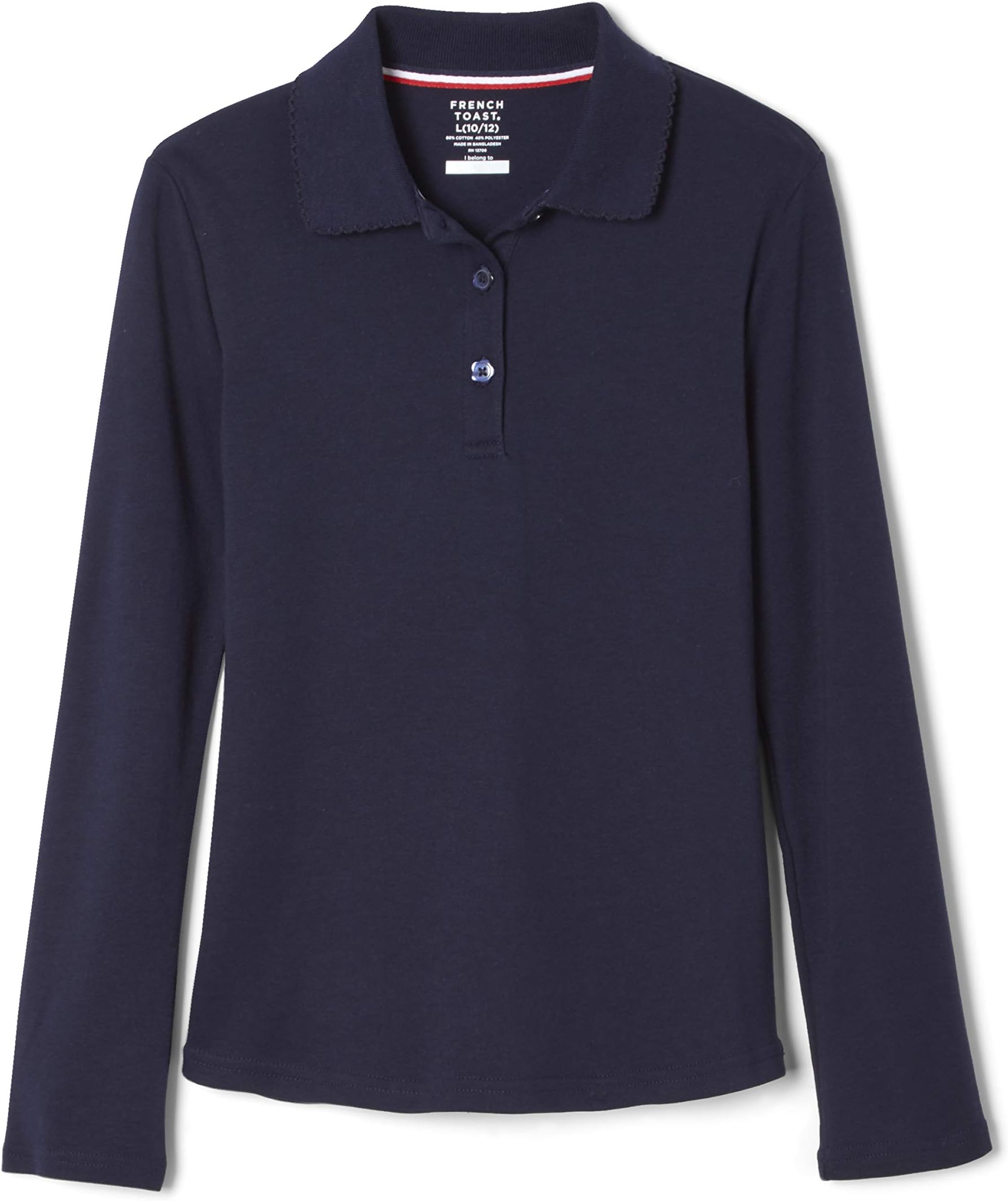 Girls Picot Collar Polo School Uniform Shirt with Long Sleeves (Standard & Plus)