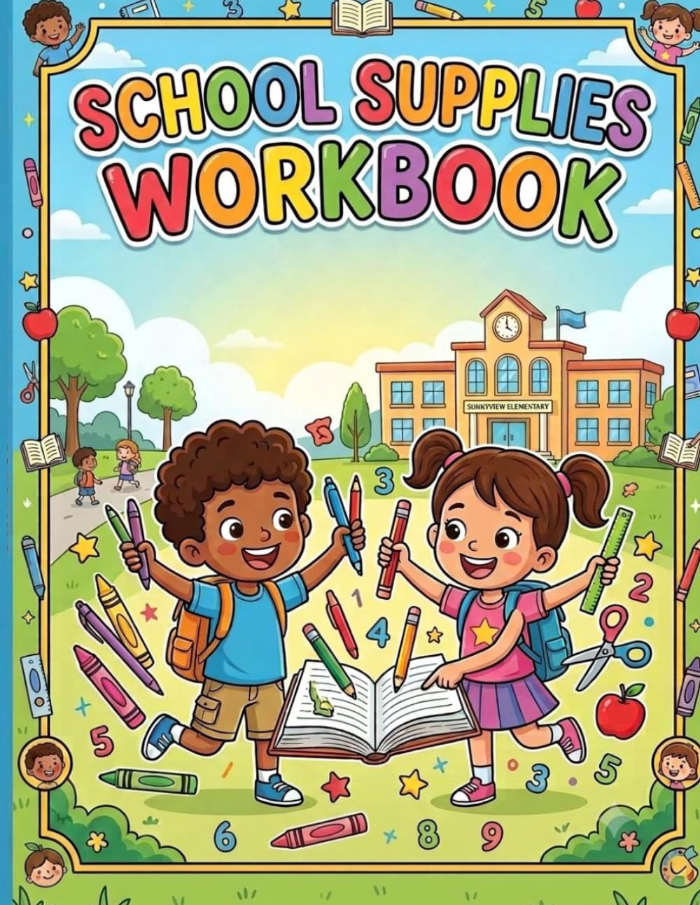 School Supplies Workbook: This workbook best suits children ages 3 - 6 years old. Activities inside encourages children to learn while having fun.