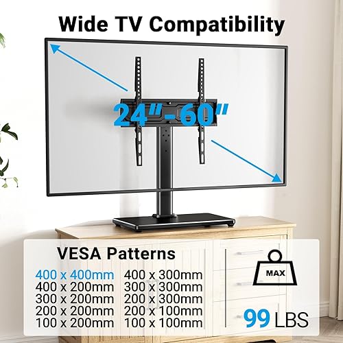 Miniatura 2 de Soporte universal para TV - Soporte de mesa para televisores LED LCD de 32 a 47 pulgadas con base de TV de vidrio templado con altura ajustable y