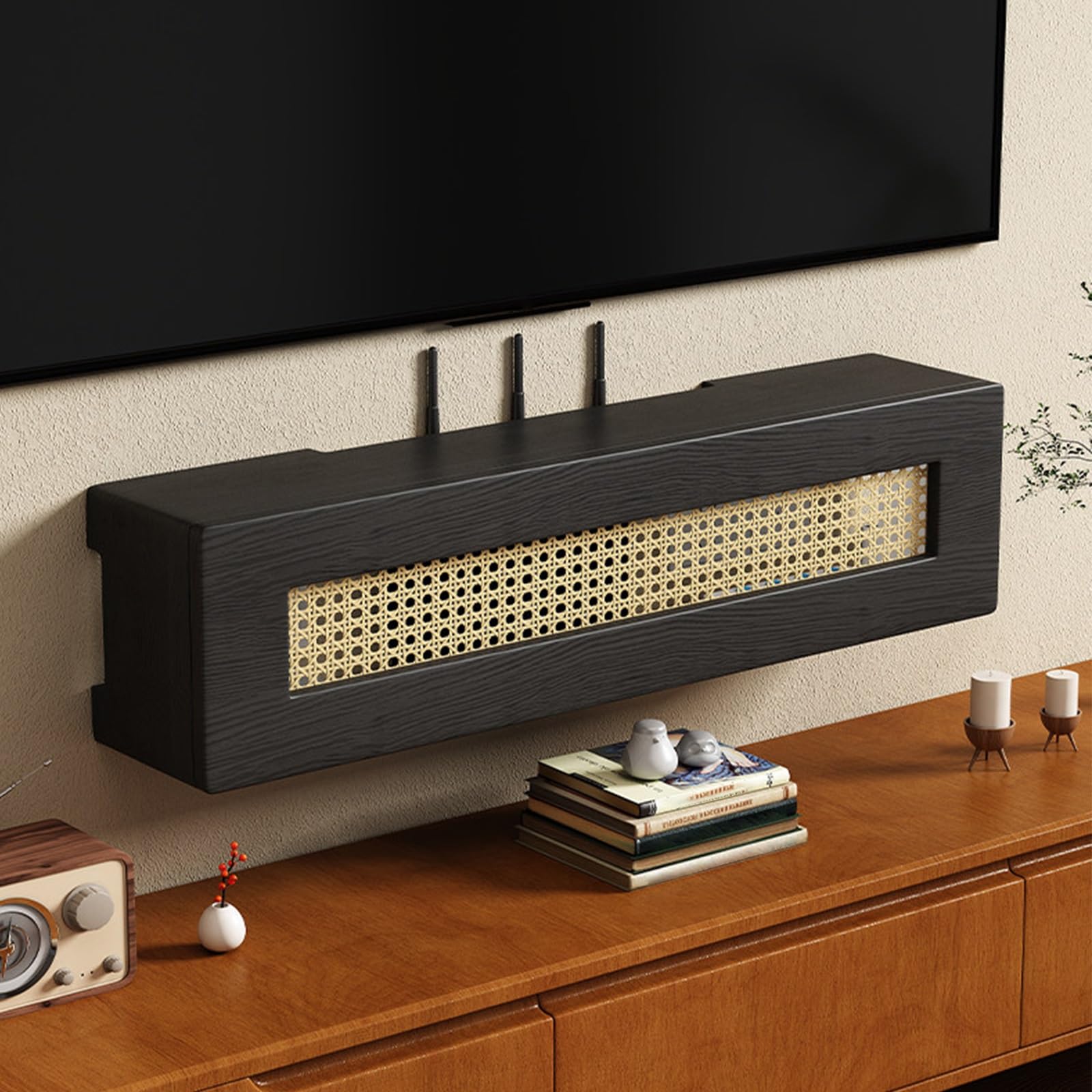 Fixation Murale Armoire De Rangement pour Routeur WiFi, Multiprise Et Organiseur Gestion des Câbles, Boîtier Modem sur Pied Bureau À Domicile(Nero,60 * 20 * 20cm)
