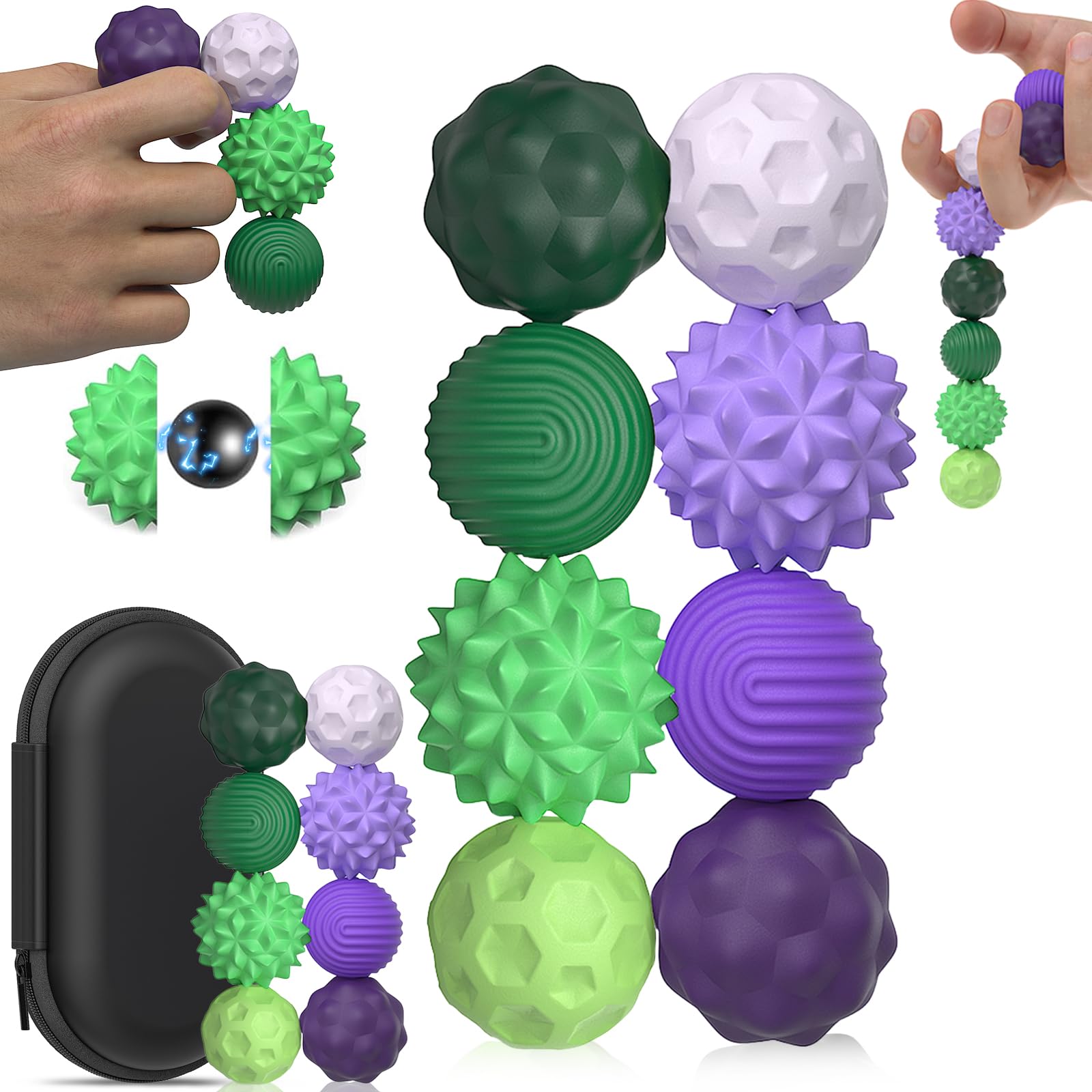8 Stück Magnetische Fidget Toys, Magnetische Anziehungskraft Stress Bälle mit Silikonhülle, Magnetkugeln Stressball Silikon Sensorik Spielzeug, Sensory Toy ( Lila+Grün )