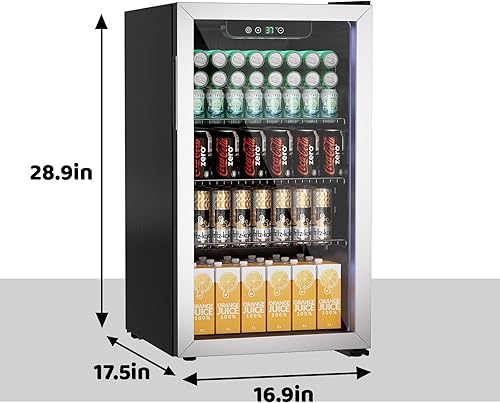 Miniatura 3 de Refrigerador de bebidas de 3.0 pies cúbicos, 105 latas, puerta de vidrio, para refrescos, cerveza o vino, para oficina o bar, con estantes