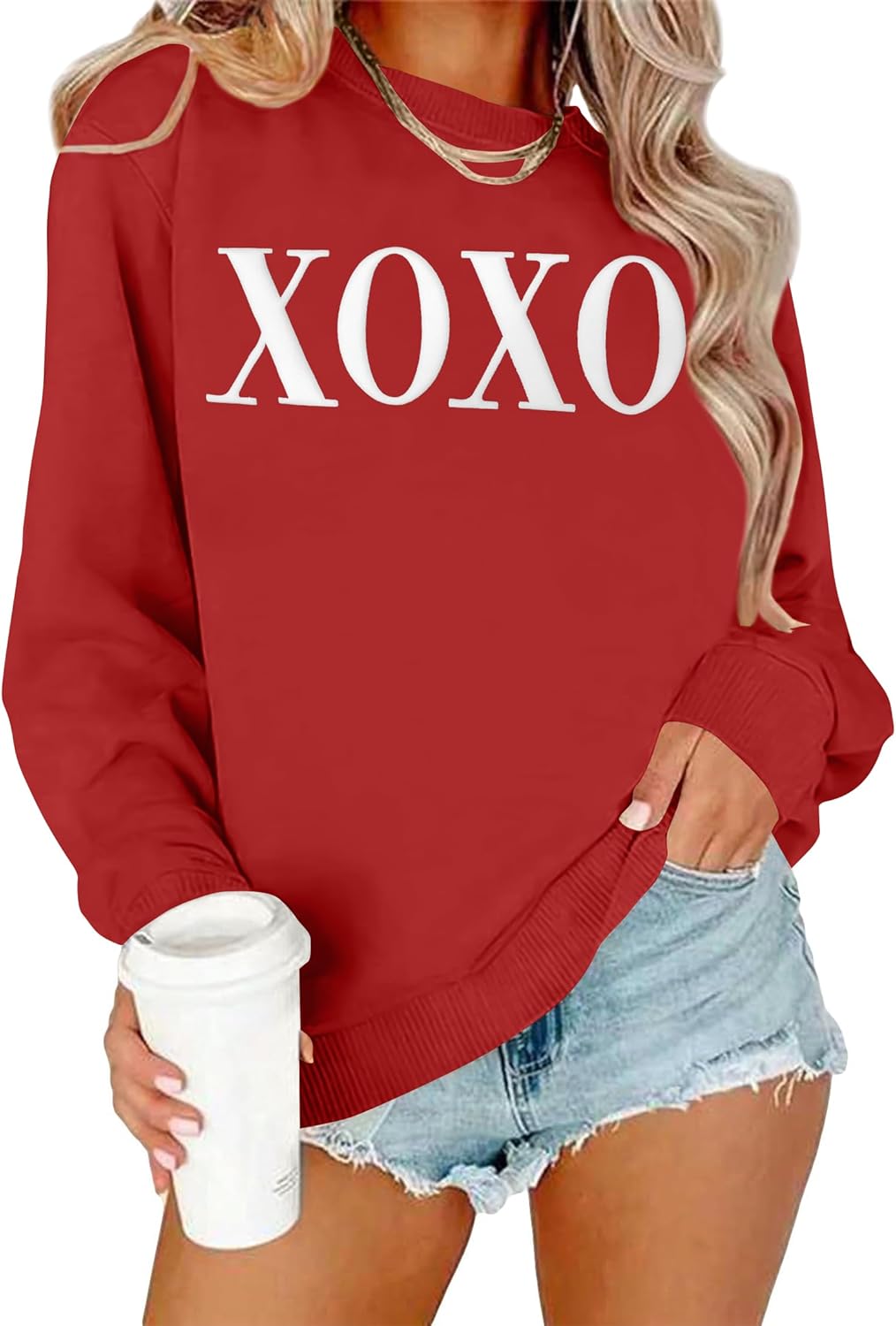 VVNTY Women Valentines Sweatshirt: Sparkly Letter Print Long Sleeve Pullover Tops
