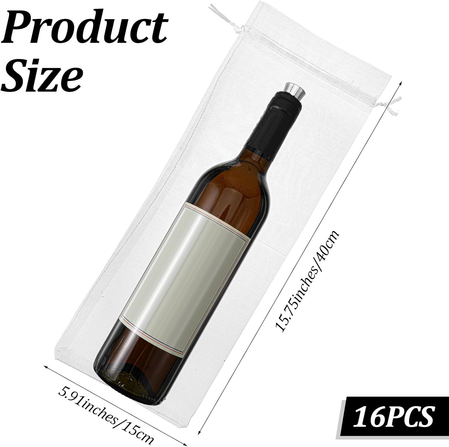 15 PCS White Organza Wine Gift Bags, Sheer Mesh Wine Bottle Jewelry Bags with Drawstrings Ropes, Pouches Bottle Covers for Travel Wedding Festival Party Favors Christmas Candle Sachet Bag (40×15 cm) - Image 2