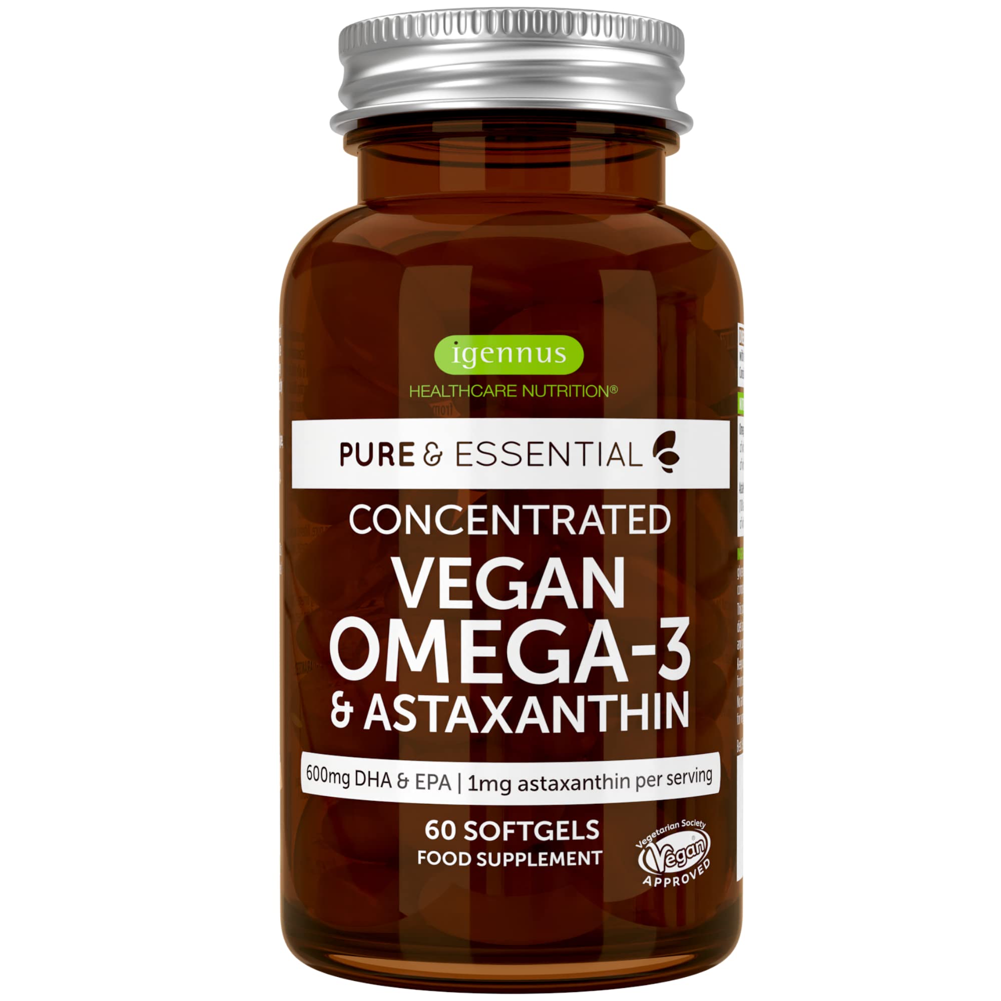 Buy Vegan DHA & EPA Omega 3 Algae Oil & Astaxanthin Antioxidant, 1344mg