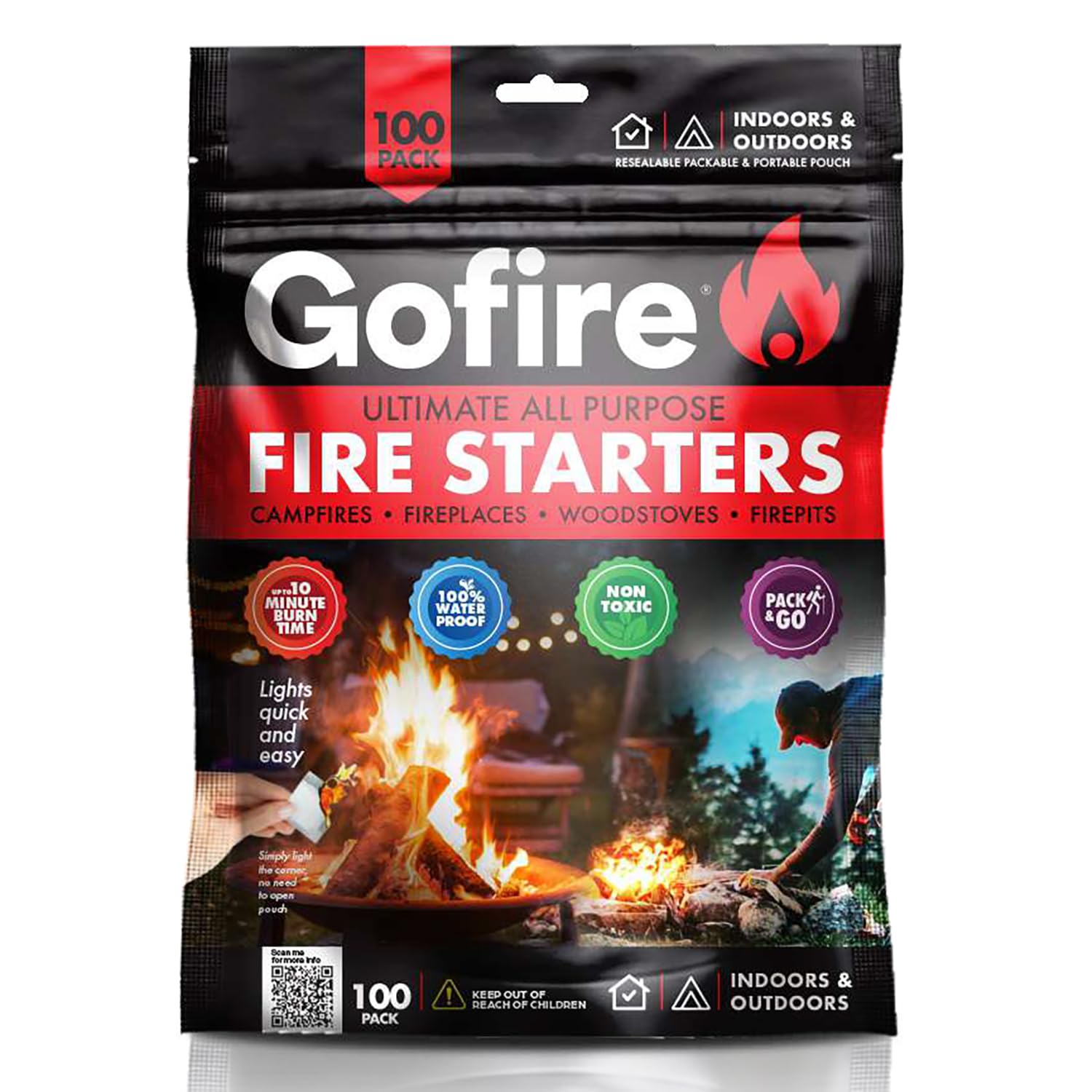 Ultimate All Purpose Fire Starters - 100 Pack - Non-Toxic, Weather-Proof Indoor/Outdoor Use, Earth-Friendly, for Campfires, Fireplaces & More