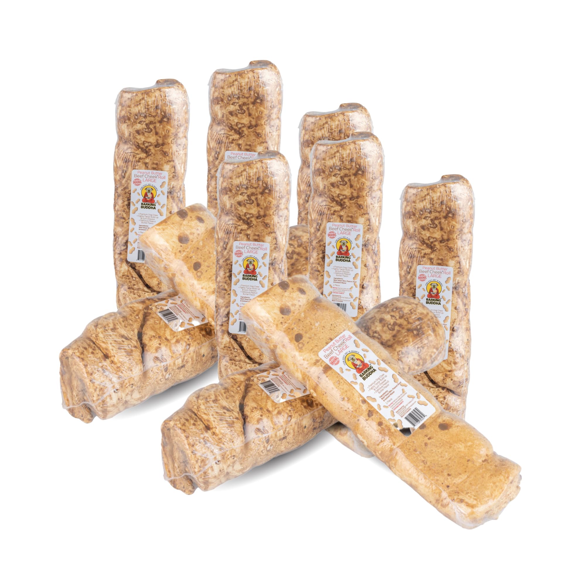 Beef Cheek Rolls | Premium Dog Chews | Extra Thick, All Natural, No Additives, Gluten Free | Peanut Butter - Small 5"- 6" - 10 Pack