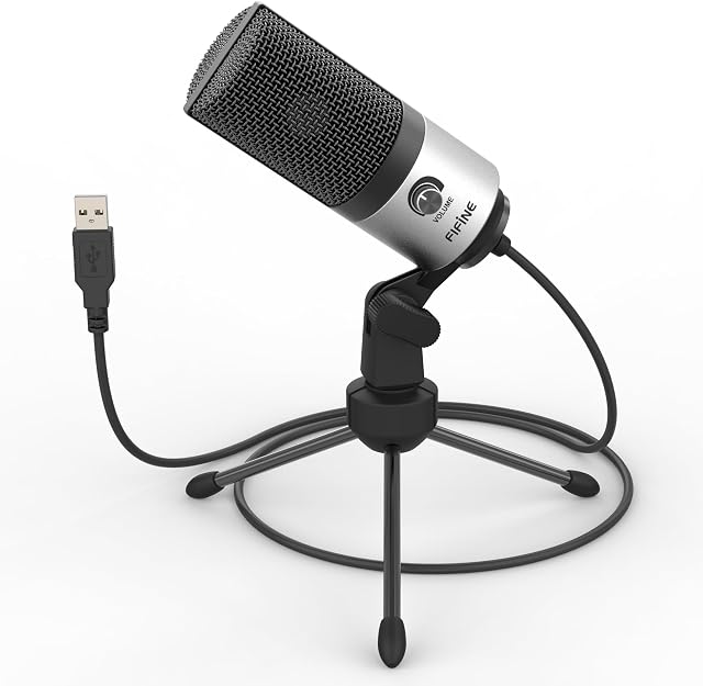 FIFINE Mikrofon PC USB, mikrofon do MAC, PS4, PS5, mikrofon do podcastów ze stojakiem, jakość studyjna nagrywanie mikrofony kondensatorowe - K669S (srebrny)