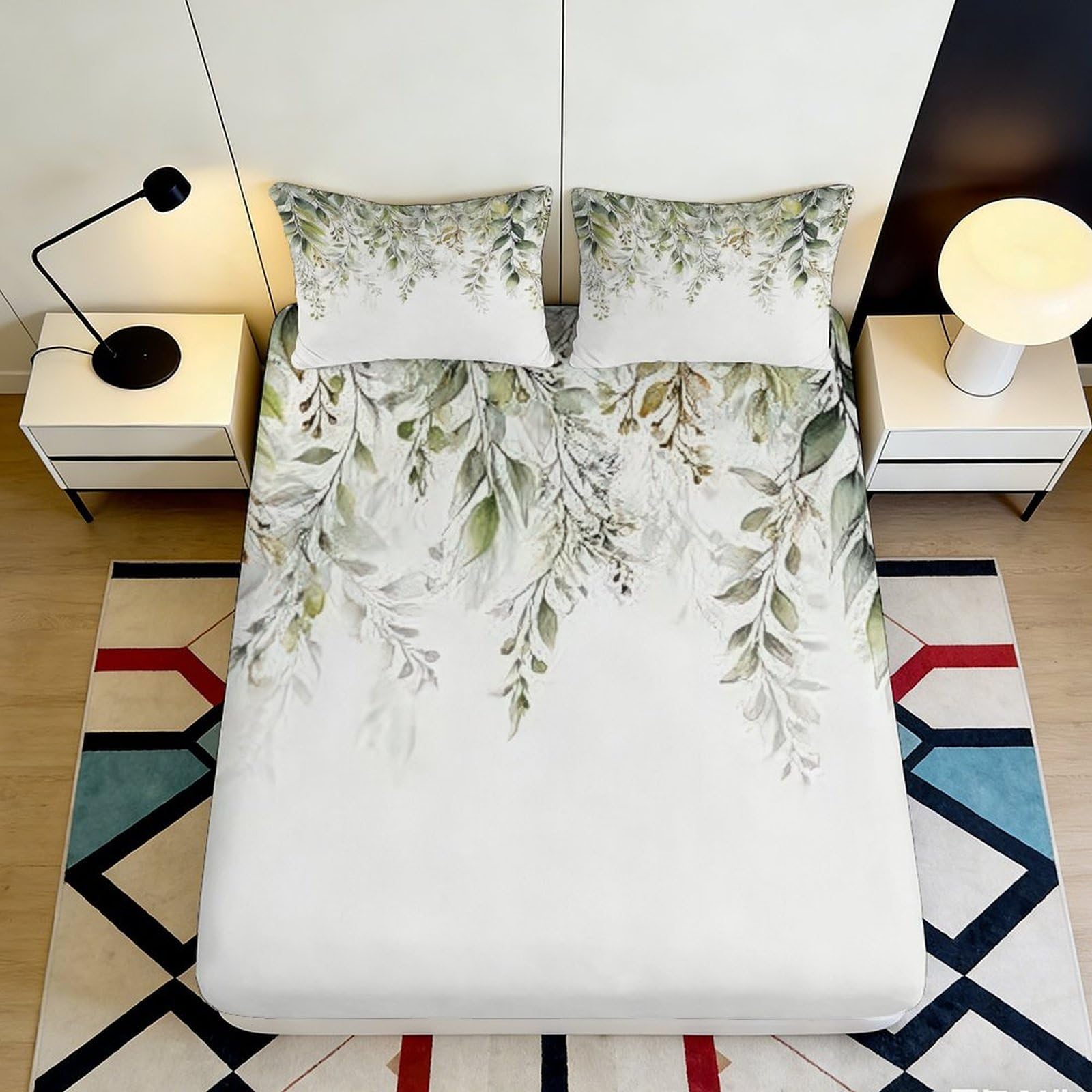3D Printed Botanical Leaves Fitted Sheet Microfiber Soft Breathable Greenery Mattress Cover Bedroom Decoration 90x200x25cm