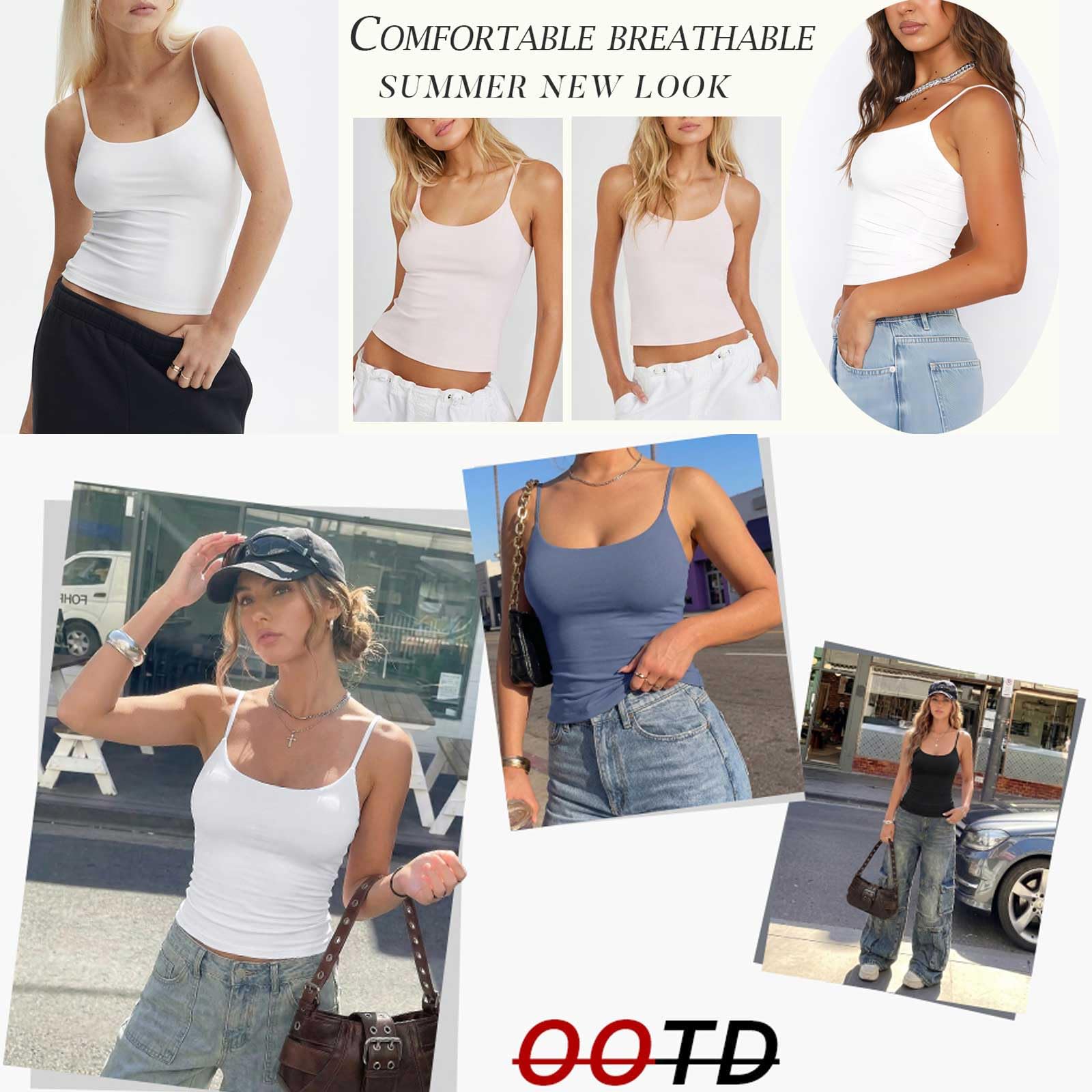 3 Pezzi Canotta con Reggiseno Donna Incorporato Cotone Tank Top Canottiera Casual Canotta di Base Scollo a V Cami Camisole Spalline Regolabili Tank Shirt Senza Maniche Camicia Imbottita Canottiera