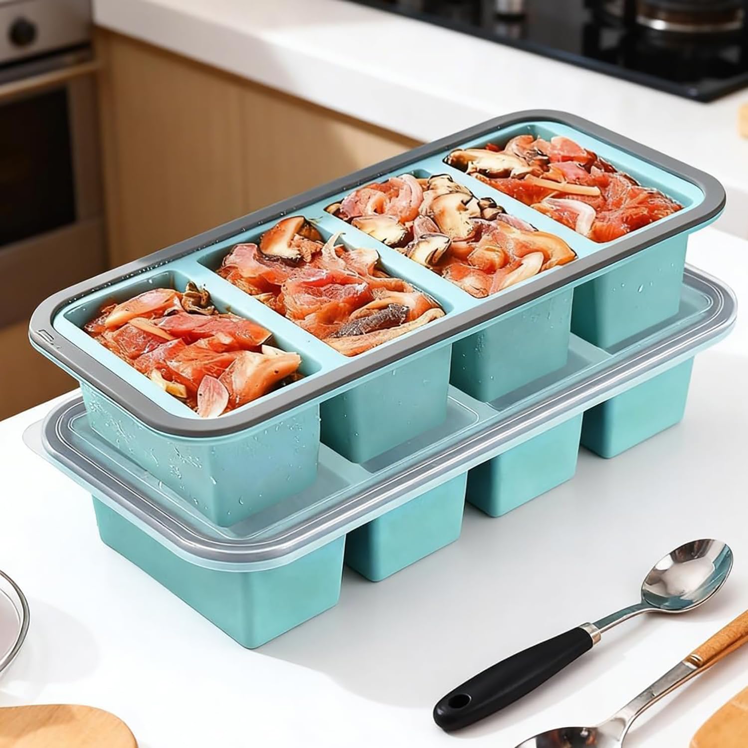 Meal Prep Contenitori, Vassoi In Silicone Per Alimenti Surgelati,Vassoio Per Congelatore In Silicone Extra Large,250 Ml, Ideali Per Preparare Pasti, Zuppe, Brodi, Salse E Cubetti Di Ghiaccio2PC (A)