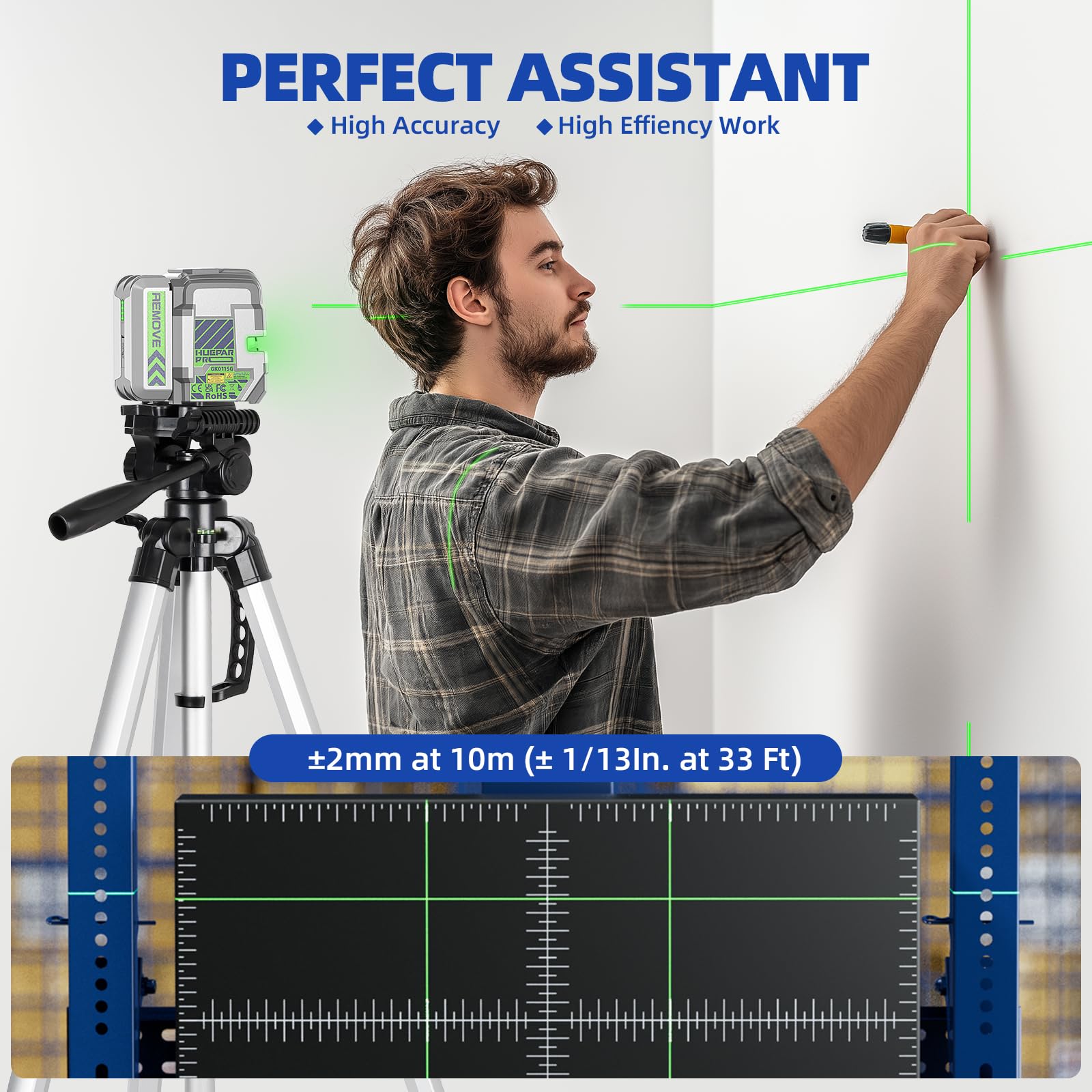 Huepar Pro Livella Laser Auto-livellante con Modalità di Impulso per Esterni, Linea Commutabile, Base Magnetica a 360°, per Fai-da-te, Costruzioni, Piastrelle e Decorazioni GK011SG