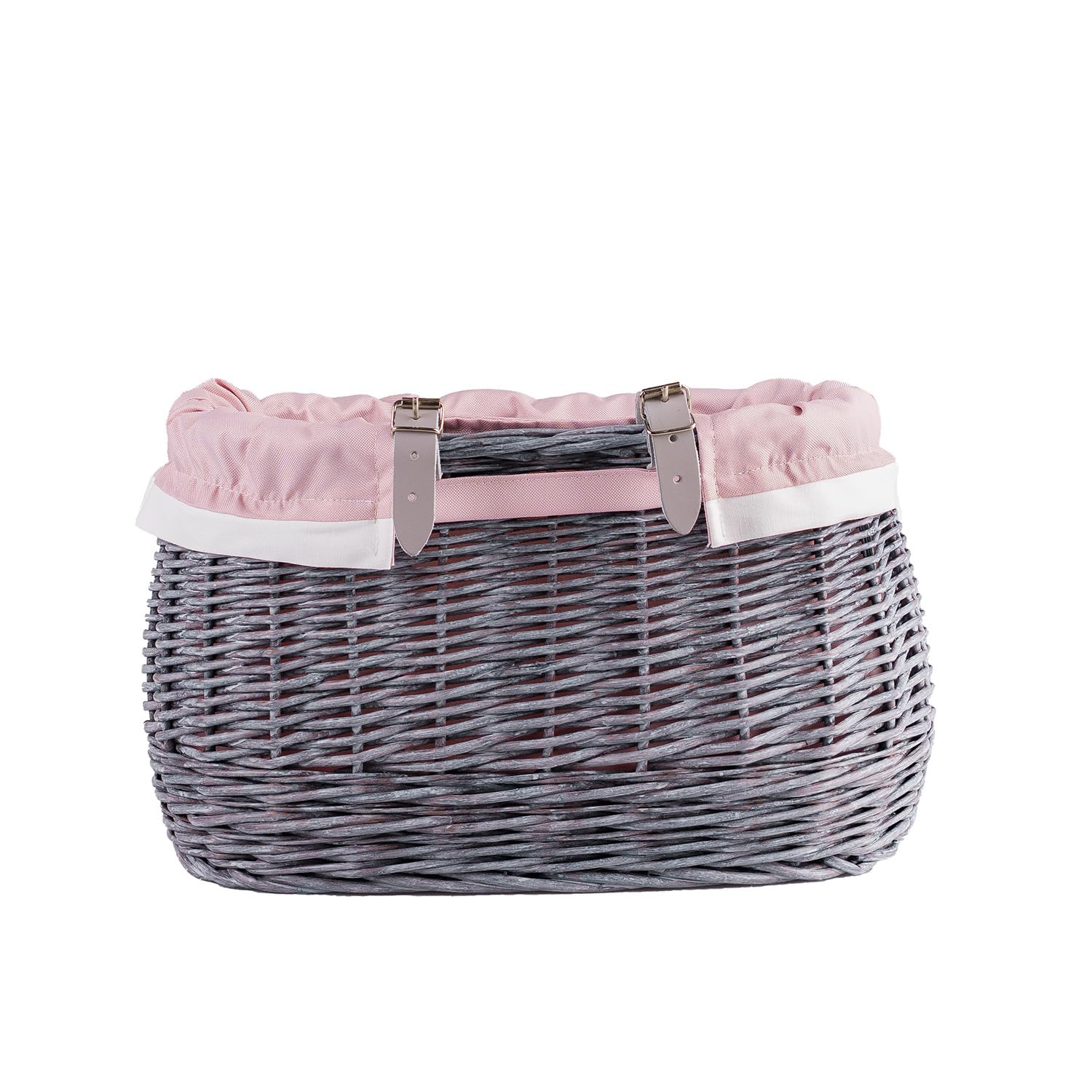 Cestino per la spesa anteriore, grande, intrecciato, stile retrò, in vimini, vintage, cestino per la spesa (grigio_rosa)