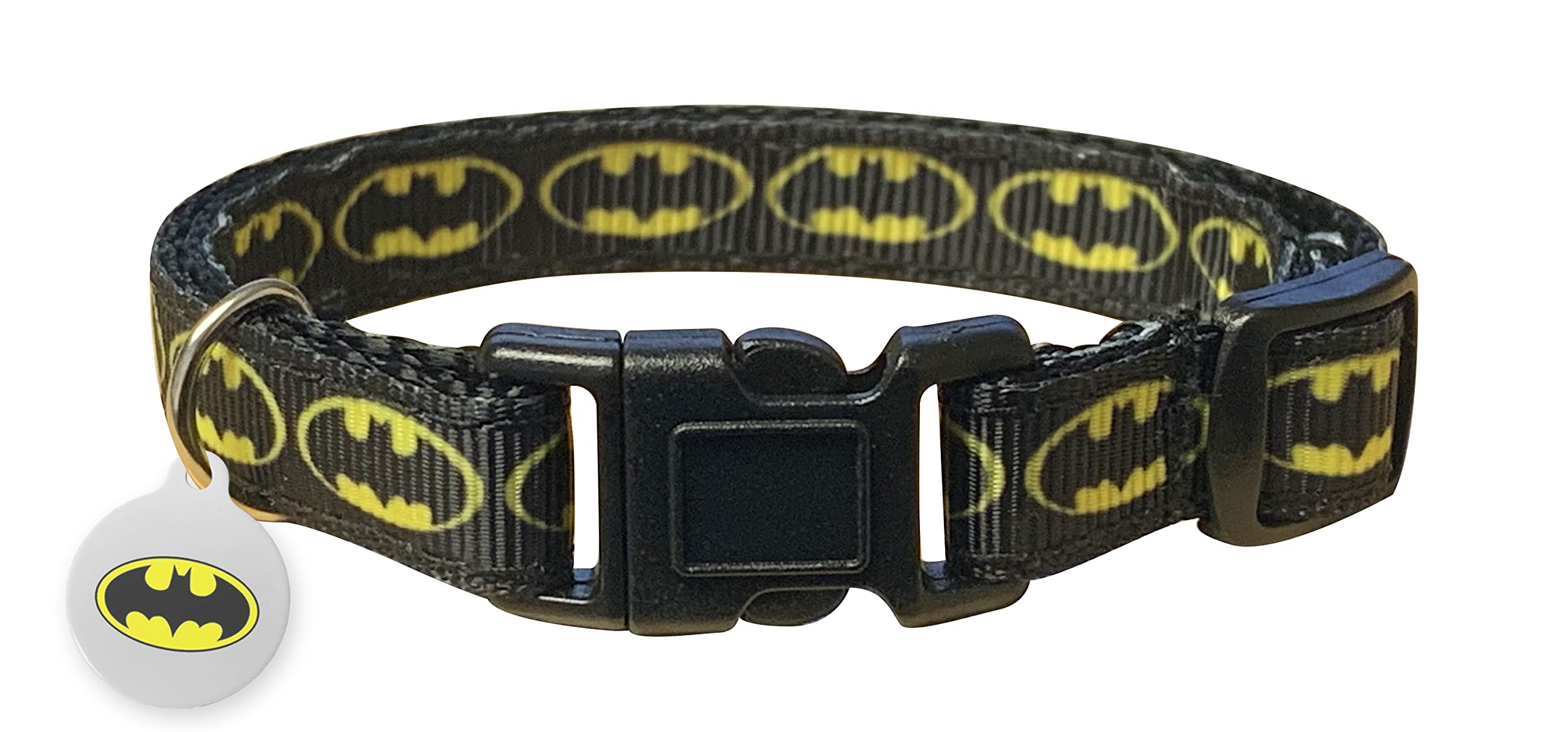 Spoilt Rotten PetsYellow & Black Bat Cat Collar & Matching Do Not Feed Microchip Tag UK Made Bell & Safety Buckle