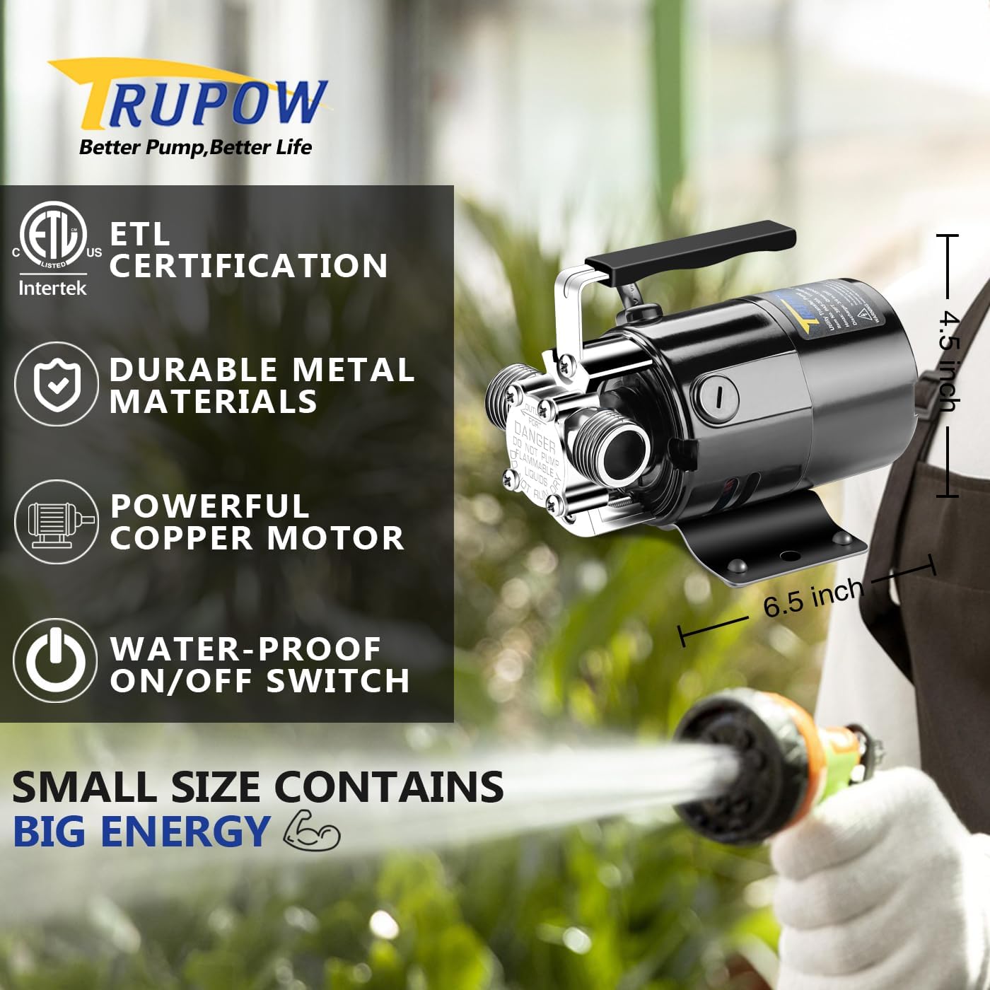Trupow 1/10HP 330GPH 115-Volt Mini Portable Electric Utility Sump Transfer Water Pump with ON/OFF Switch and Water Hose Kit
